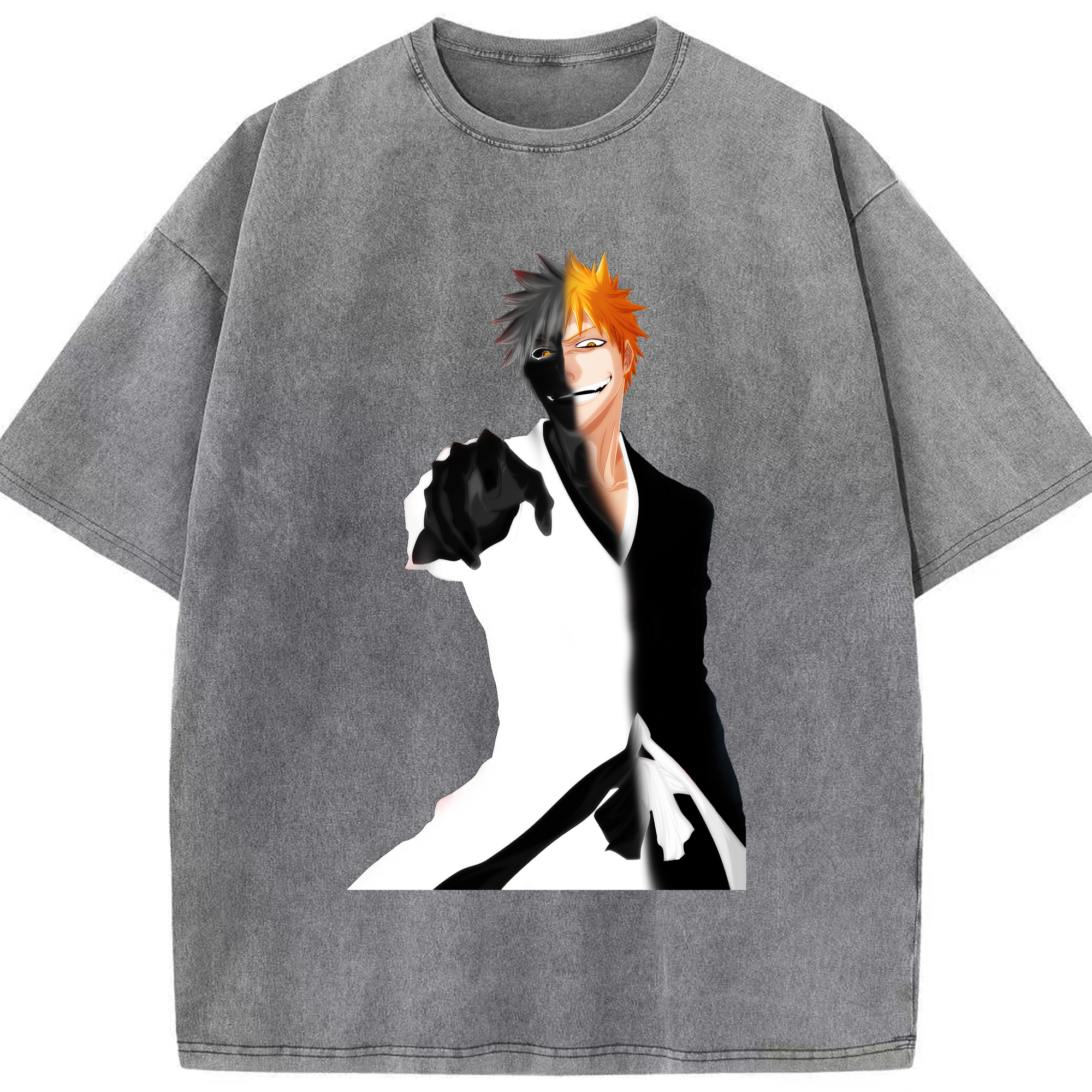 （画像用） ブリーチ 黒崎一護（くろさき いちご）BLEACH Kurosaki Ichigo 綿100% ヴィンテージ風 半袖Tシャツ（フロントプリント）