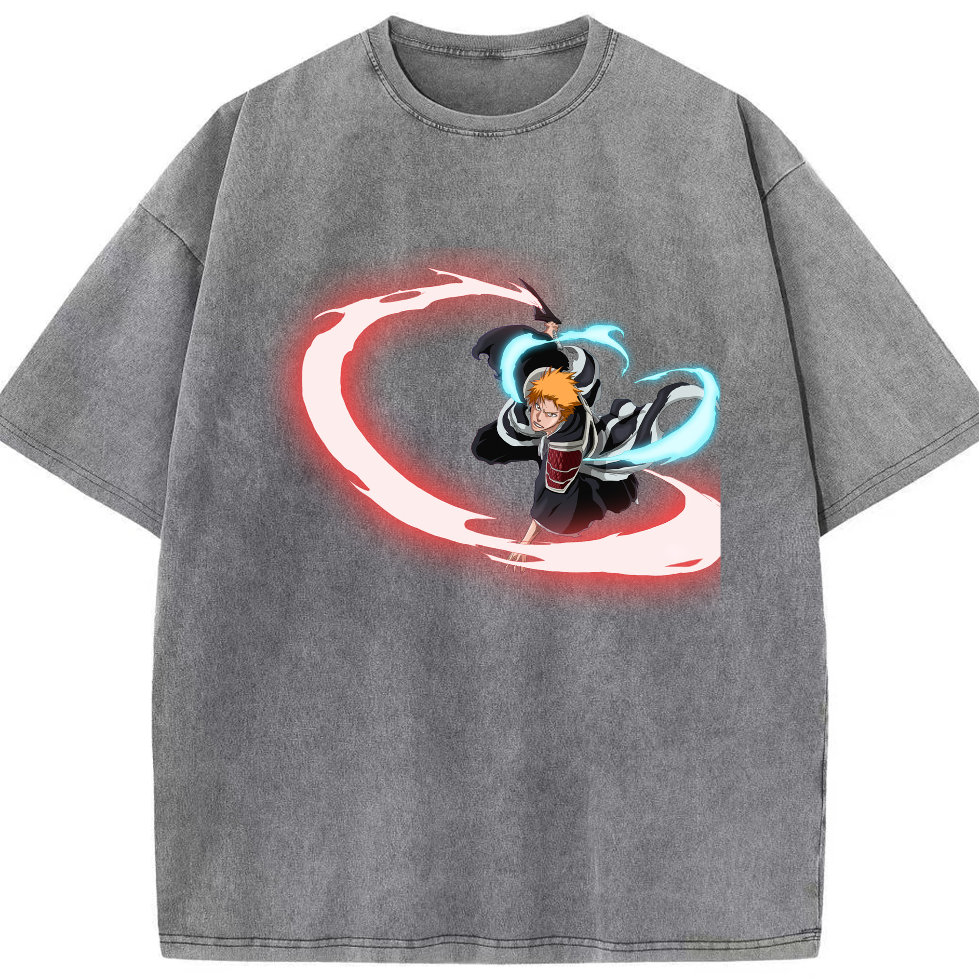 （画像用） ブリーチ 黒崎一護（くろさき いちご）BLEACH Kurosaki Ichigo 綿100% ヴィンテージ風 半袖Tシャツ（フロントプリント）