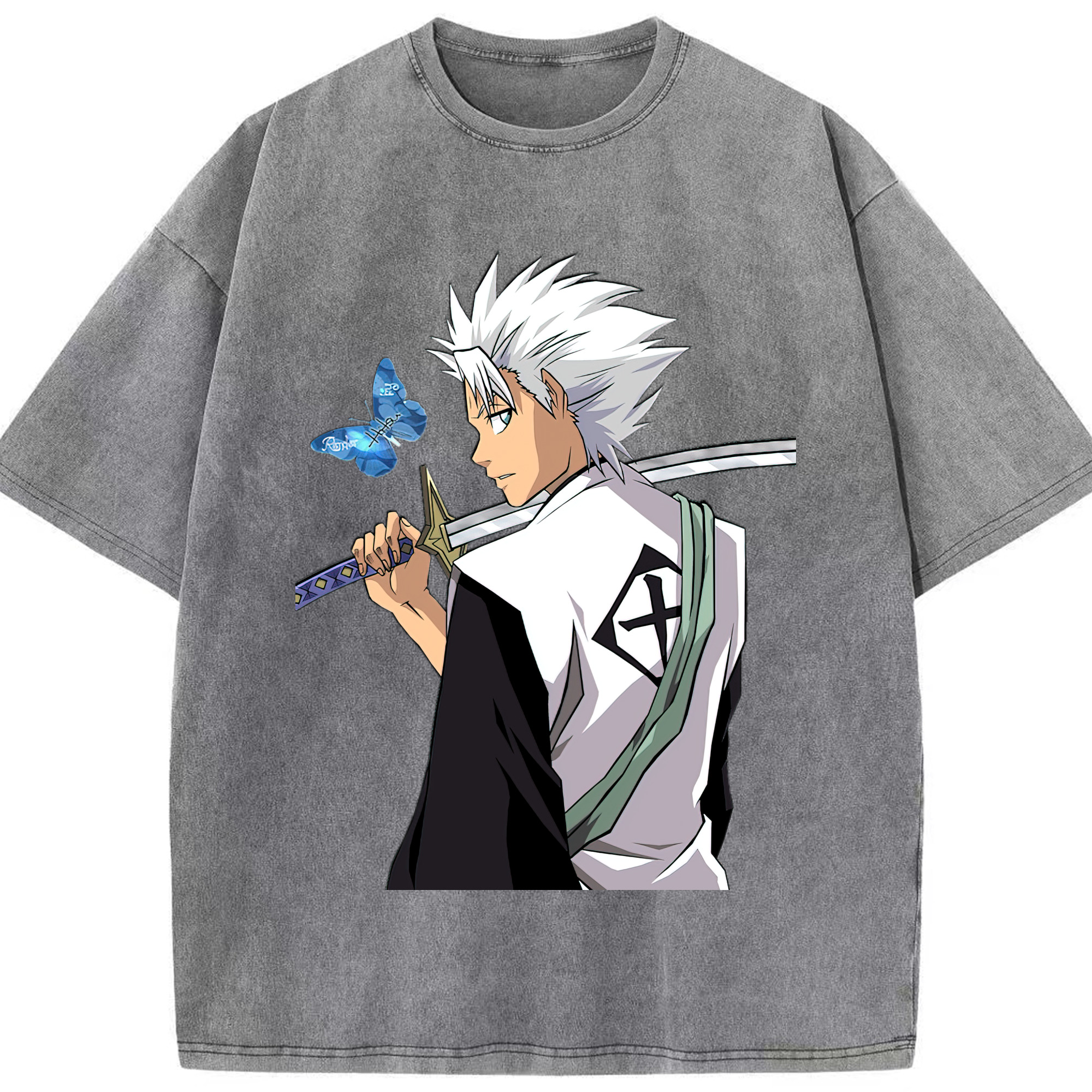 （画像用） ブリーチ 日番谷冬獅郎（ひつがや とうしろう） BLEACH Hitsugaya Toushirou 綿100% ヴィンテージ風 半袖Tシャツ（フロントプリント）