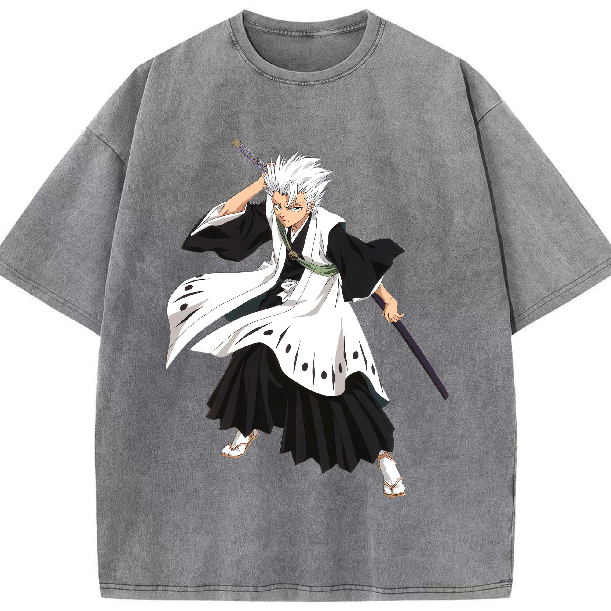 （画像用） ブリーチ 日番谷冬獅郎（ひつがや とうしろう） BLEACH Hitsugaya Toushirou 綿100% ヴィンテージ風 半袖Tシャツ（フロントプリント）