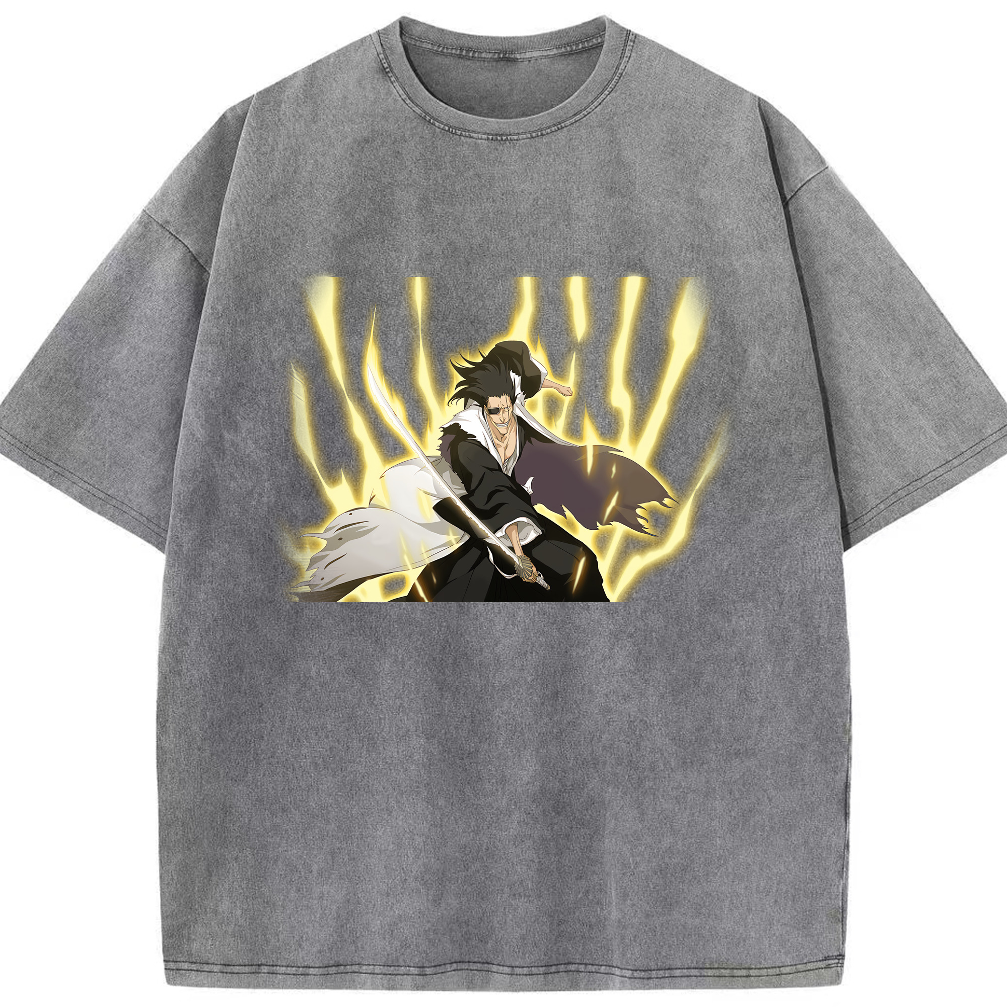 （画像用） ブリーチ ざらき けんぱち BLEACH Zaraki Kenpachi 綿100% ヴィンテージ風 半袖Tシャツ（フロントプリント）