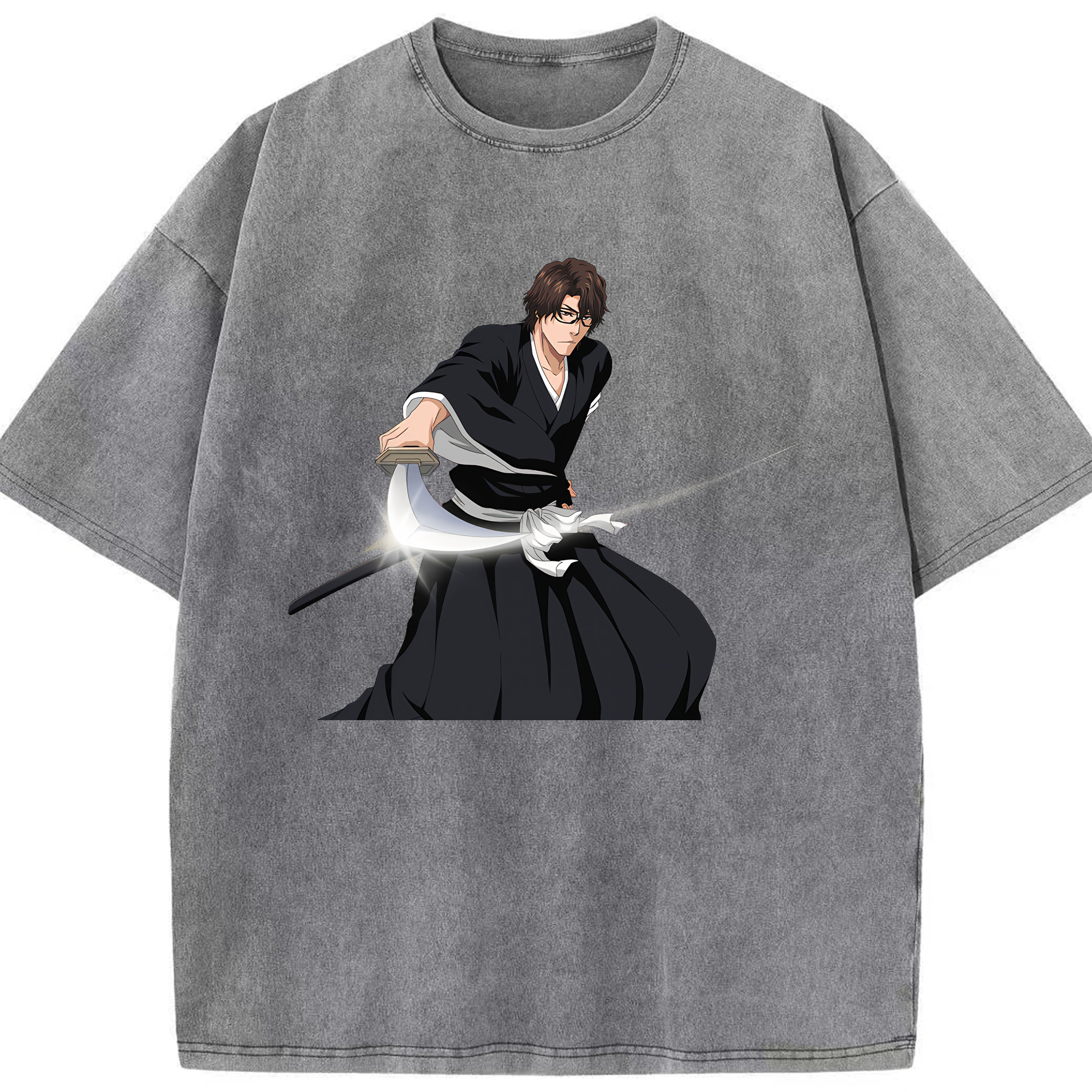 （画像用） ブリーチ 藍染 惣右介（あいぜん そうすけ） BLEACH Aizen Sousuke 綿100% ヴィンテージ風 半袖Tシャツ（フロントプリント）