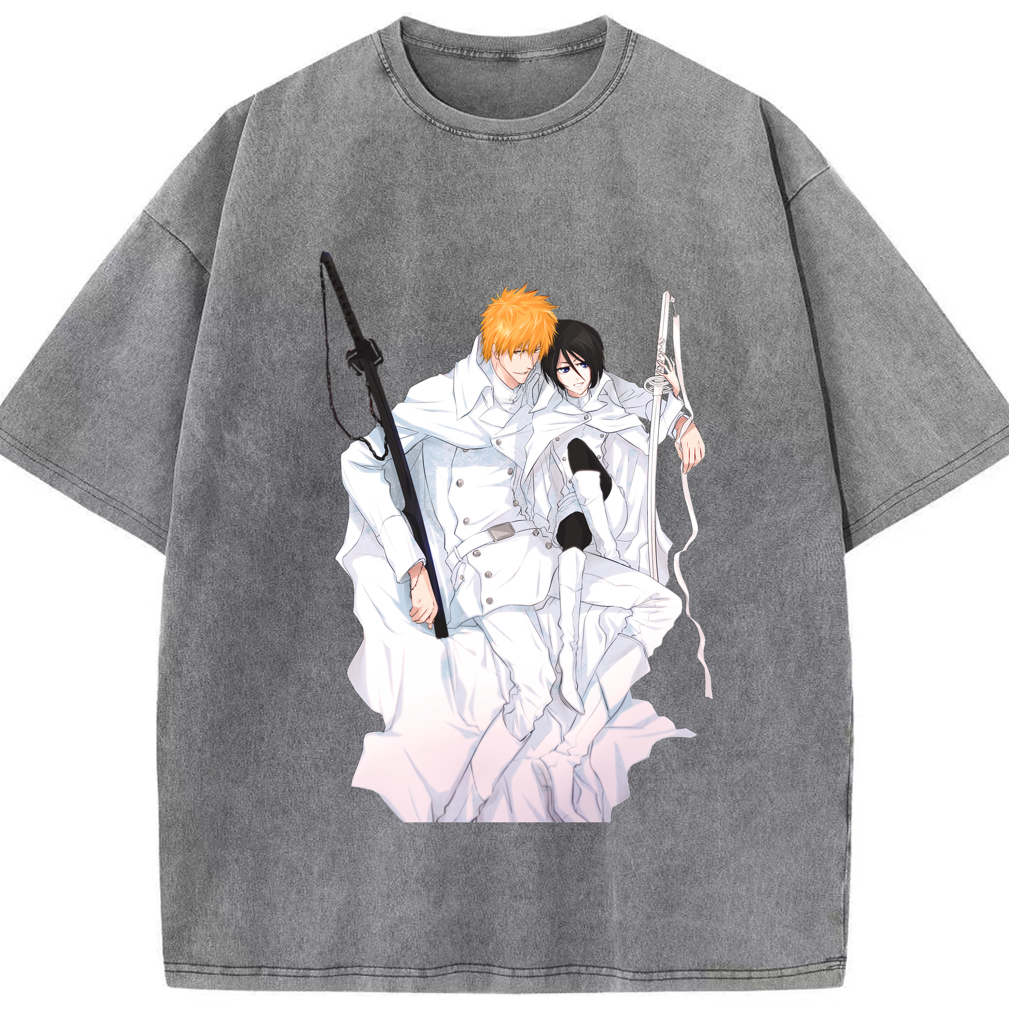 （画像用） ブリーチ 黒崎一護（くろさき いちご）BLEACH Kurosaki Ichigo 綿100% ヴィンテージ風 半袖Tシャツ（フロントプリント）