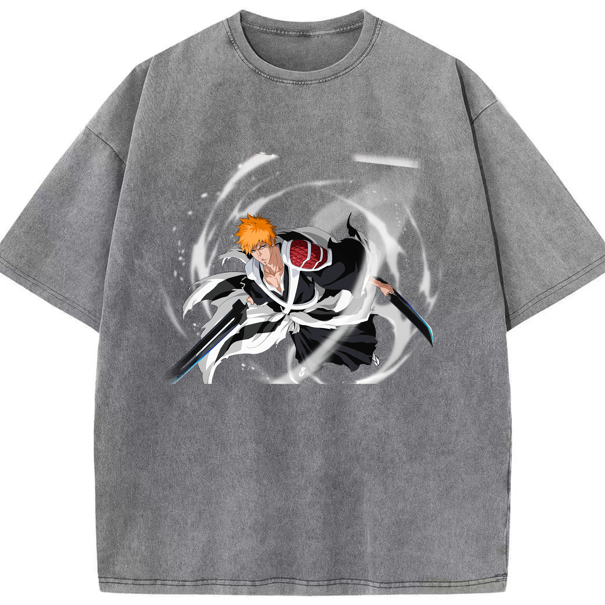 （画像用） ブリーチ 黒崎一護（くろさき いちご）BLEACH Kurosaki Ichigo 綿100% ヴィンテージ風 半袖Tシャツ（フロントプリント）