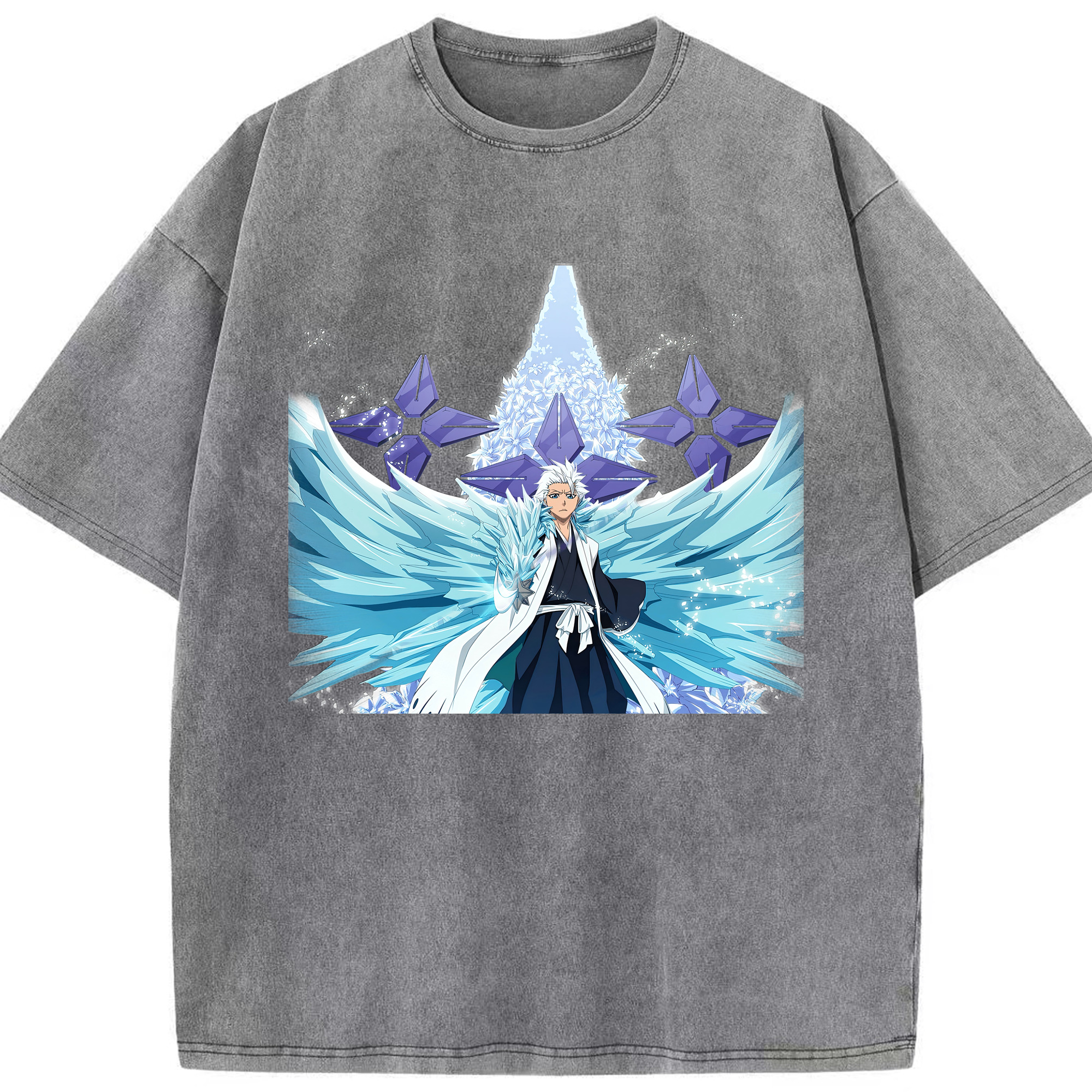 （画像用） ブリーチ 日番谷冬獅郎（ひつがや とうしろう） BLEACH Hitsugaya Toushirou 綿100% ヴィンテージ風 半袖Tシャツ（フロントプリント）