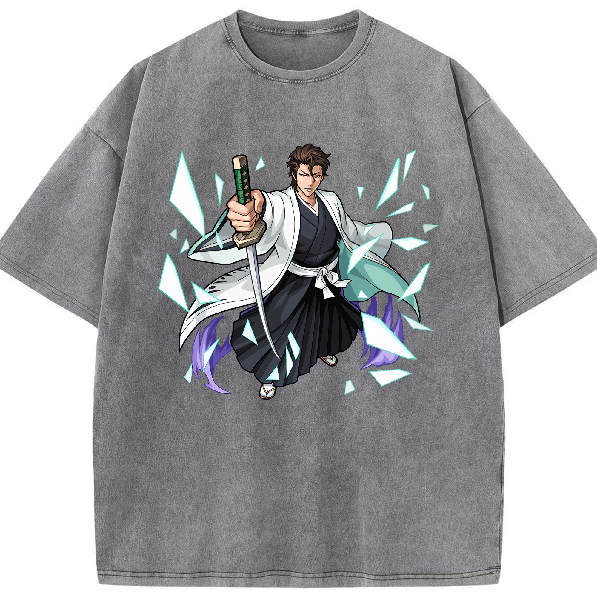 （画像用） ブリーチ 藍染 惣右介（あいぜん そうすけ） BLEACH Aizen Sousuke 綿100% ヴィンテージ風 半袖Tシャツ（フロントプリント）