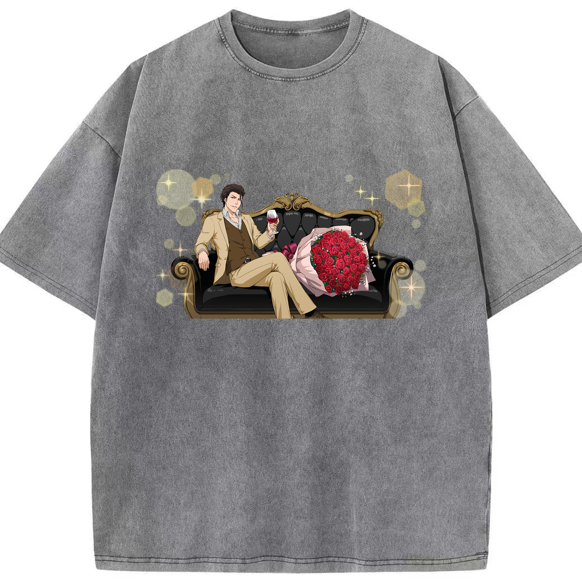 （画像用） ブリーチ 藍染 惣右介（あいぜん そうすけ） BLEACH Aizen Sousuke 綿100% ヴィンテージ風 半袖Tシャツ（フロントプリント）