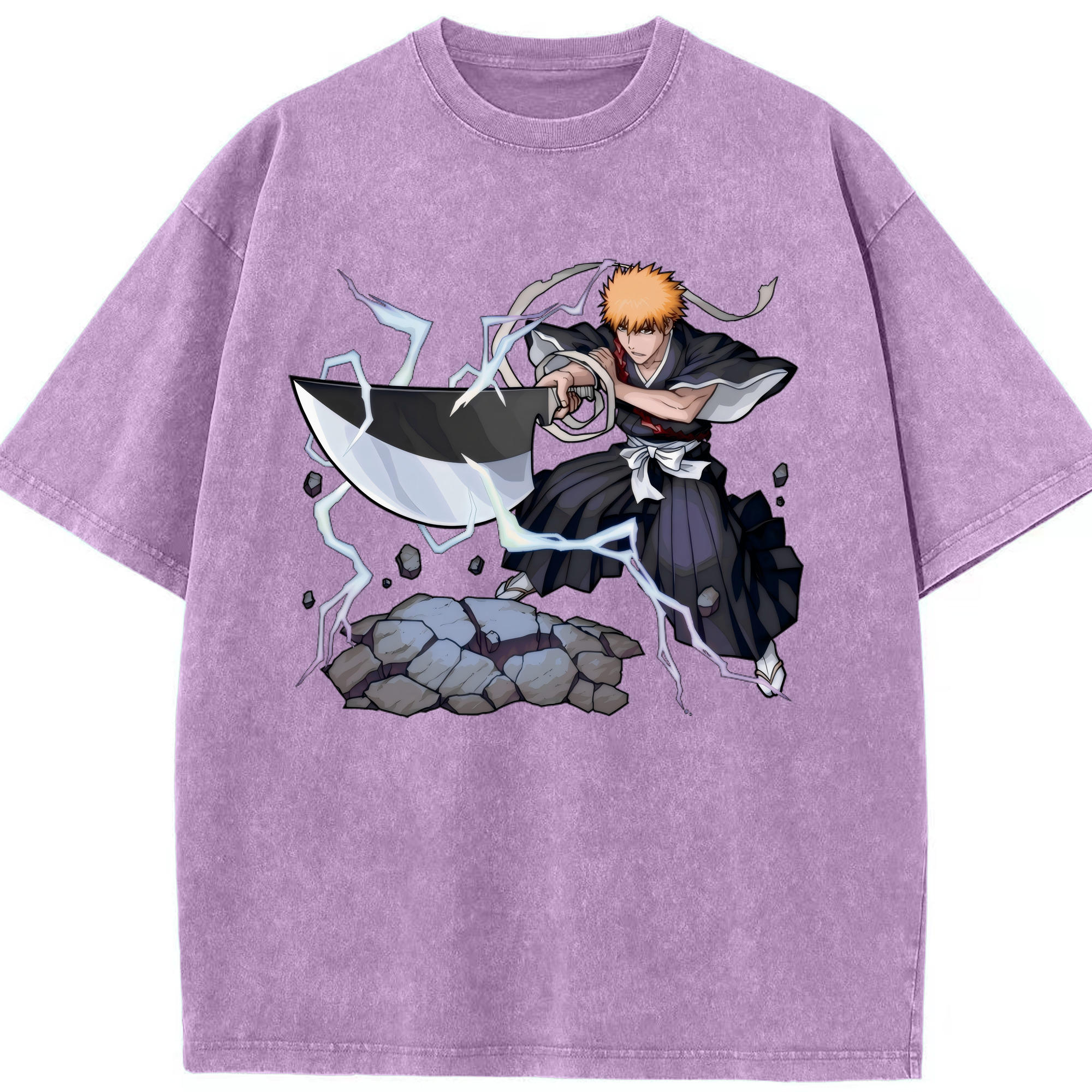 （画像用） ブリーチ 黒崎一護（くろさき いちご）BLEACH Kurosaki Ichigo 綿100% ヴィンテージ風 半袖Tシャツ（フロントプリント）