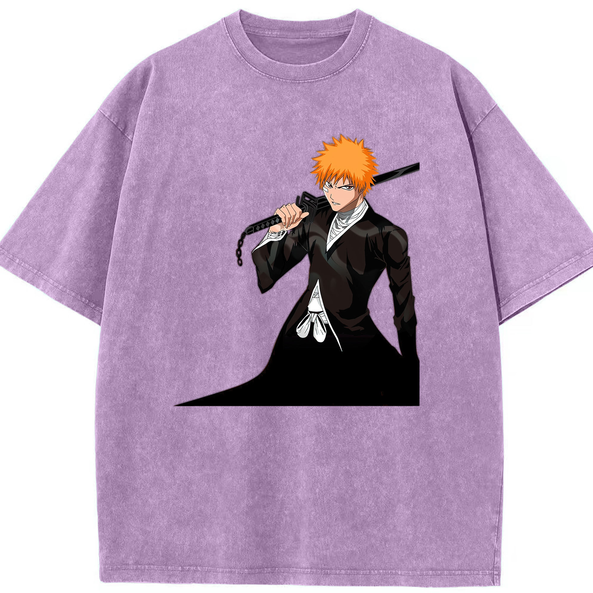（画像用） ブリーチ 黒崎一護（くろさき いちご）BLEACH Kurosaki Ichigo 綿100% ヴィンテージ風 半袖Tシャツ（フロントプリント）