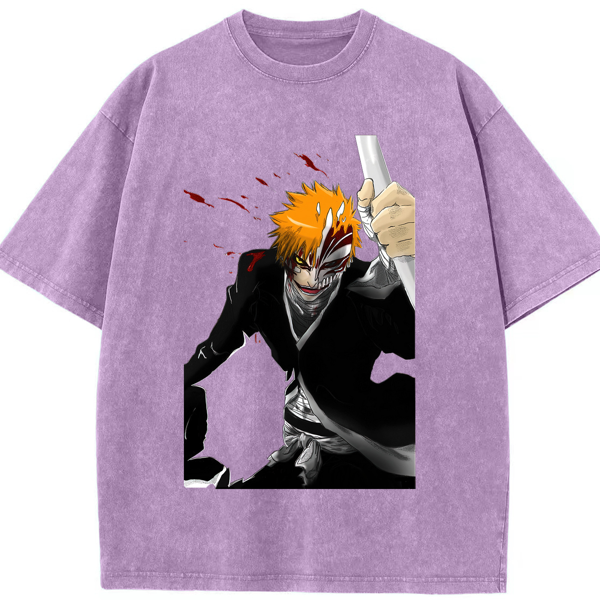 （画像用） ブリーチ 黒崎一護（くろさき いちご）BLEACH Kurosaki Ichigo 綿100% ヴィンテージ風 半袖Tシャツ（フロントプリント）