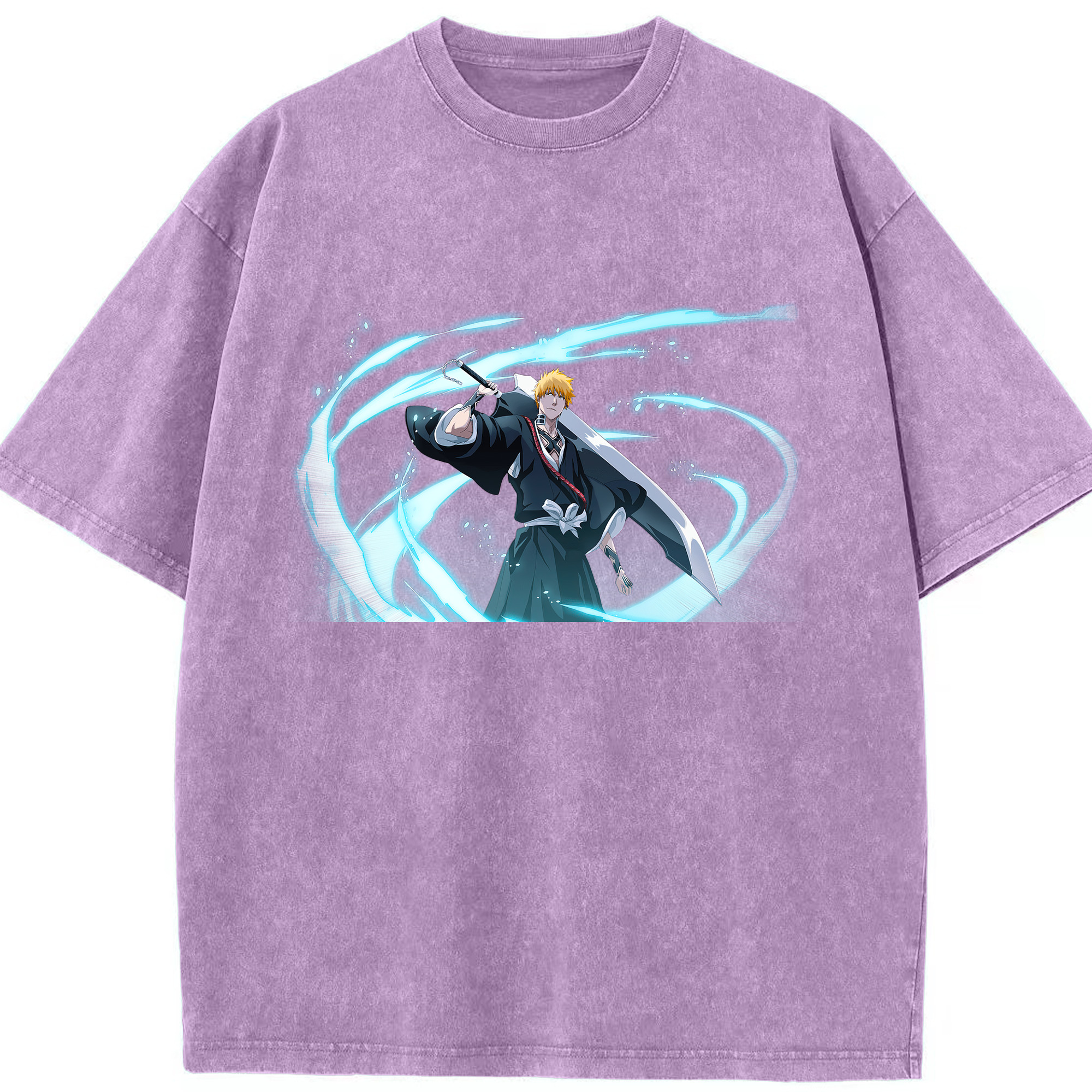 （画像用） ブリーチ 黒崎一護（くろさき いちご）BLEACH Kurosaki Ichigo 綿100% ヴィンテージ風 半袖Tシャツ（フロントプリント）