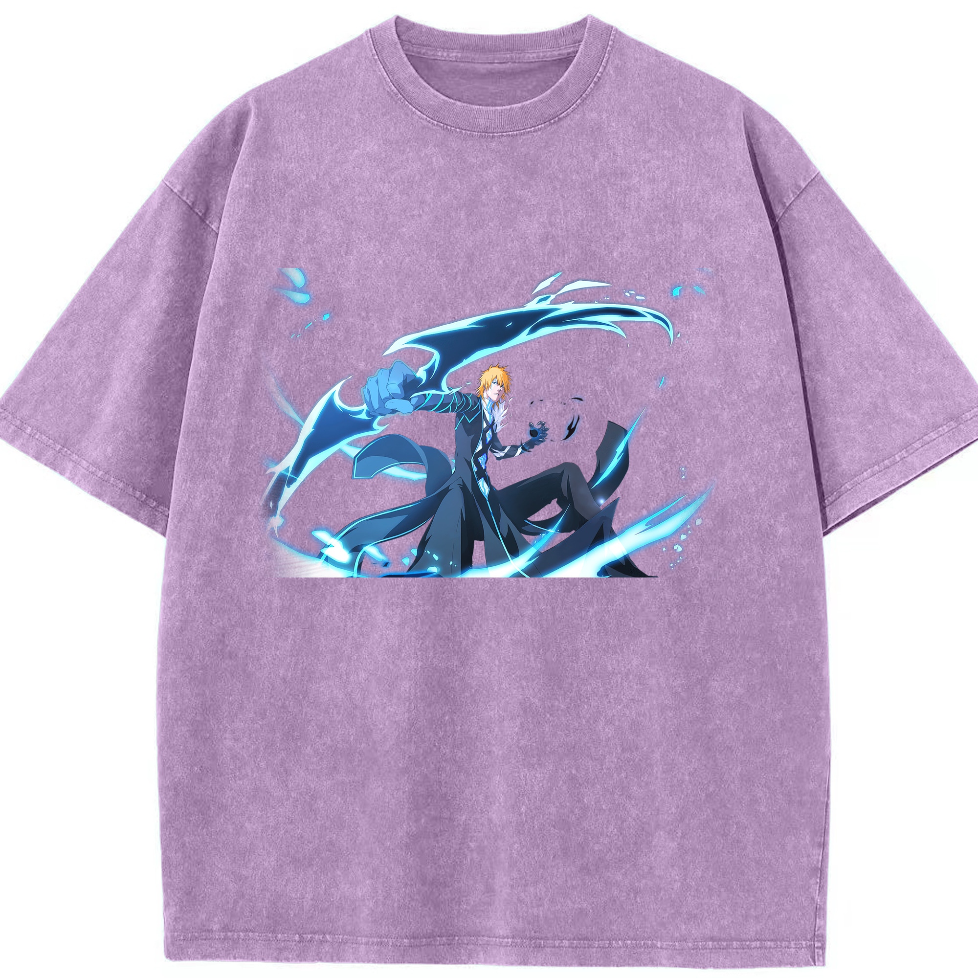 （画像用） ブリーチ 黒崎一護（くろさき いちご）BLEACH Kurosaki Ichigo 綿100% ヴィンテージ風 半袖Tシャツ（フロントプリント）