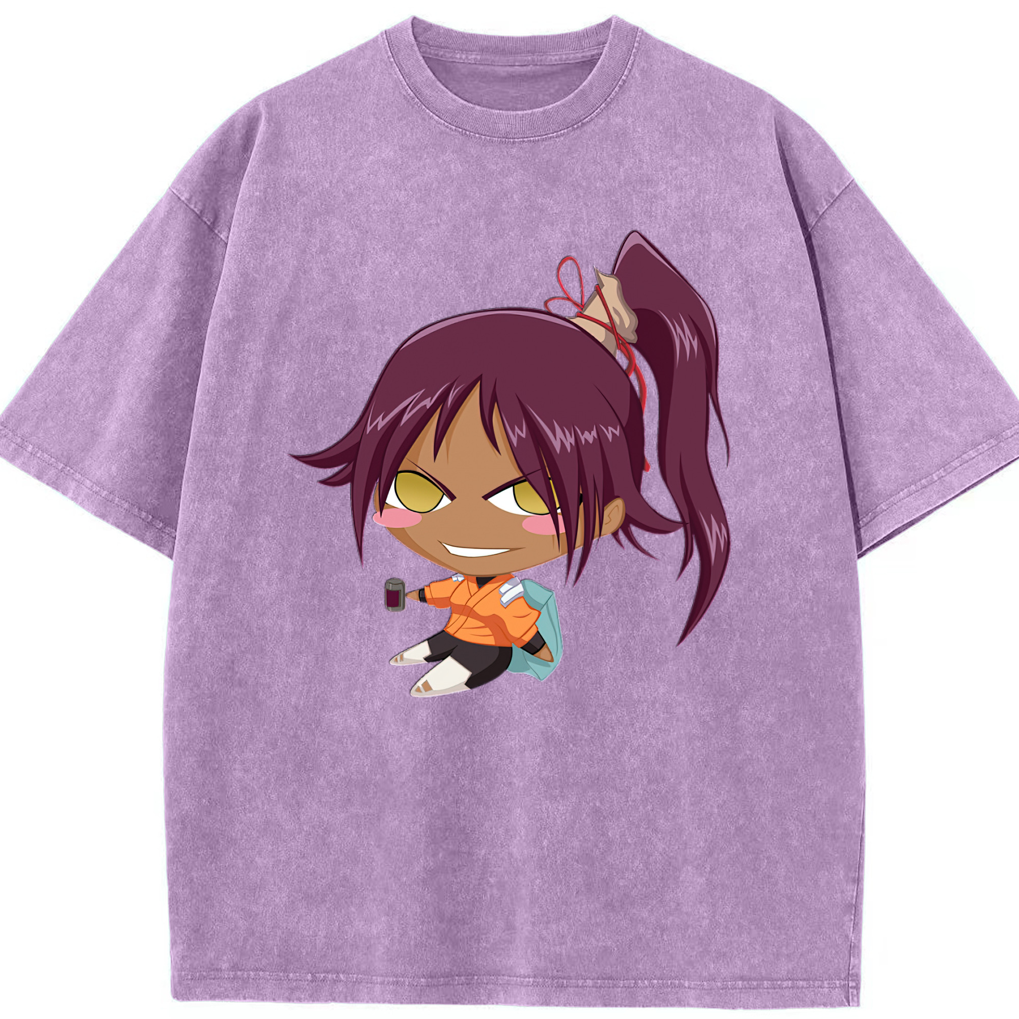 （画像用） ブリーチ 四楓院 夜一（しほういん よるいち） BLEACH Shihouin Yoruichi 綿100% ヴィンテージ風 半袖Tシャツ（フロントプリント）