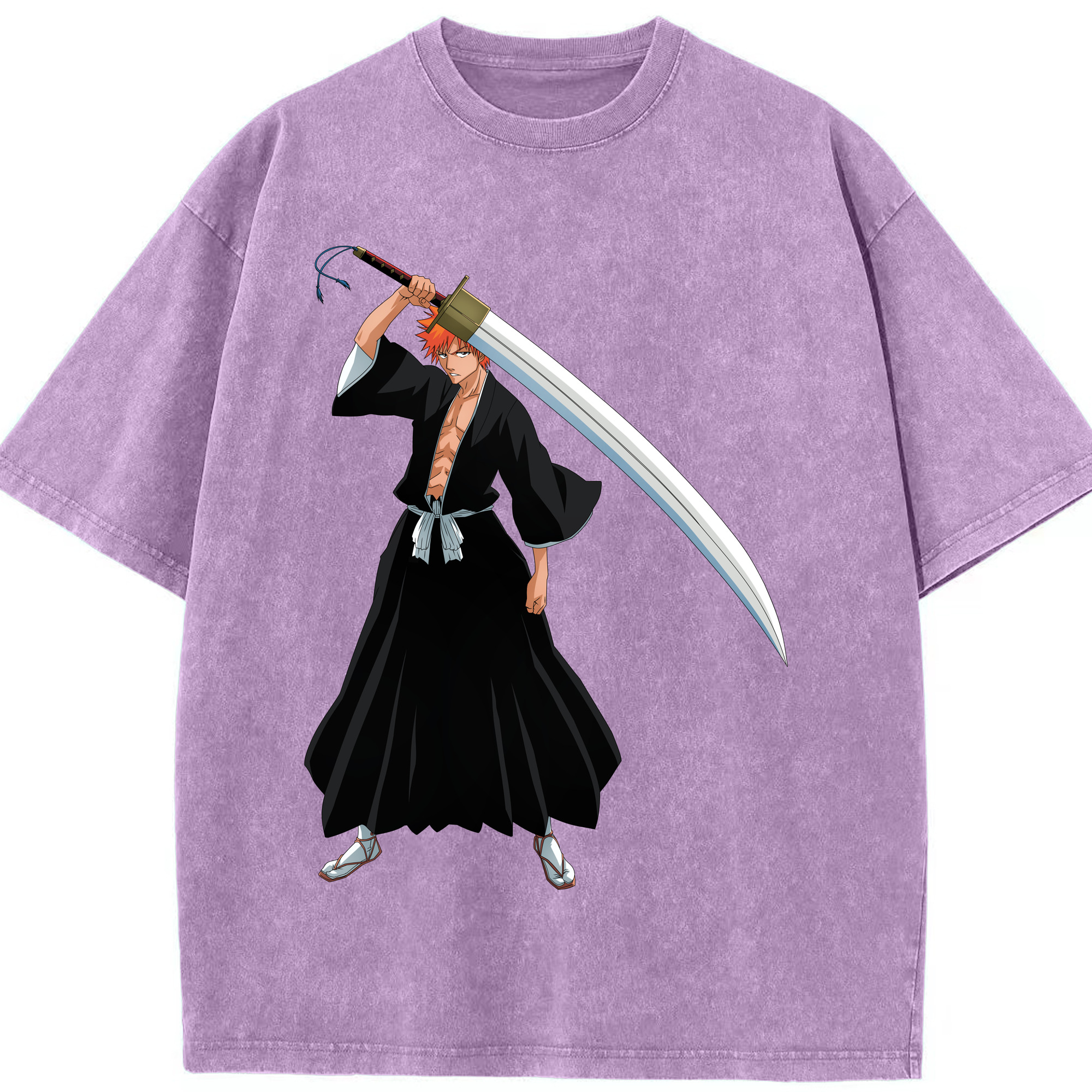 （画像用） ブリーチ 黒崎一護（くろさき いちご）BLEACH Kurosaki Ichigo 綿100% ヴィンテージ風 半袖Tシャツ（フロントプリント）