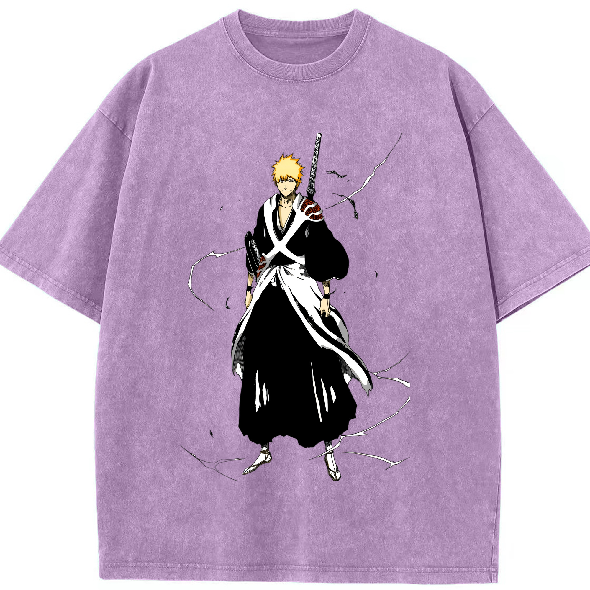 （画像用） ブリーチ 黒崎一護（くろさき いちご）BLEACH Kurosaki Ichigo 綿100% ヴィンテージ風 半袖Tシャツ（フロントプリント）
