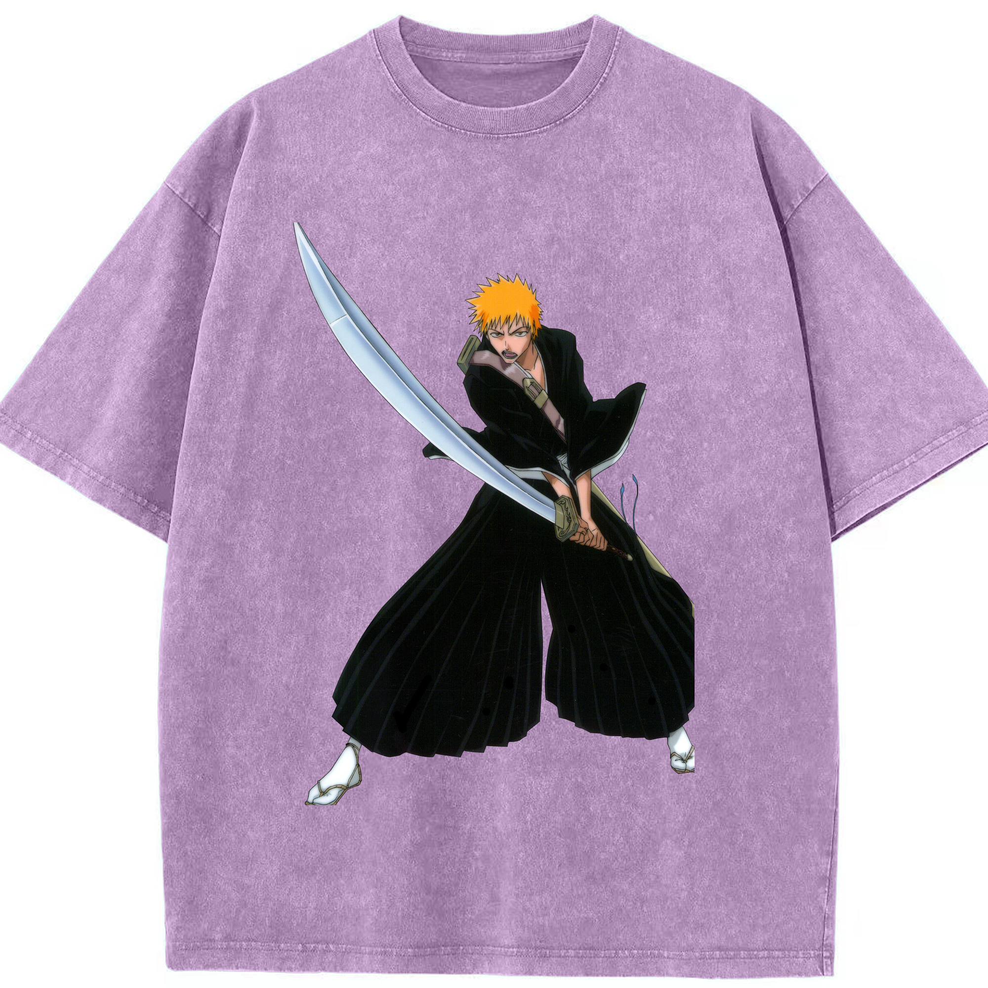 （画像用） ブリーチ 黒崎一護（くろさき いちご）BLEACH Kurosaki Ichigo 綿100% ヴィンテージ風 半袖Tシャツ（フロントプリント）