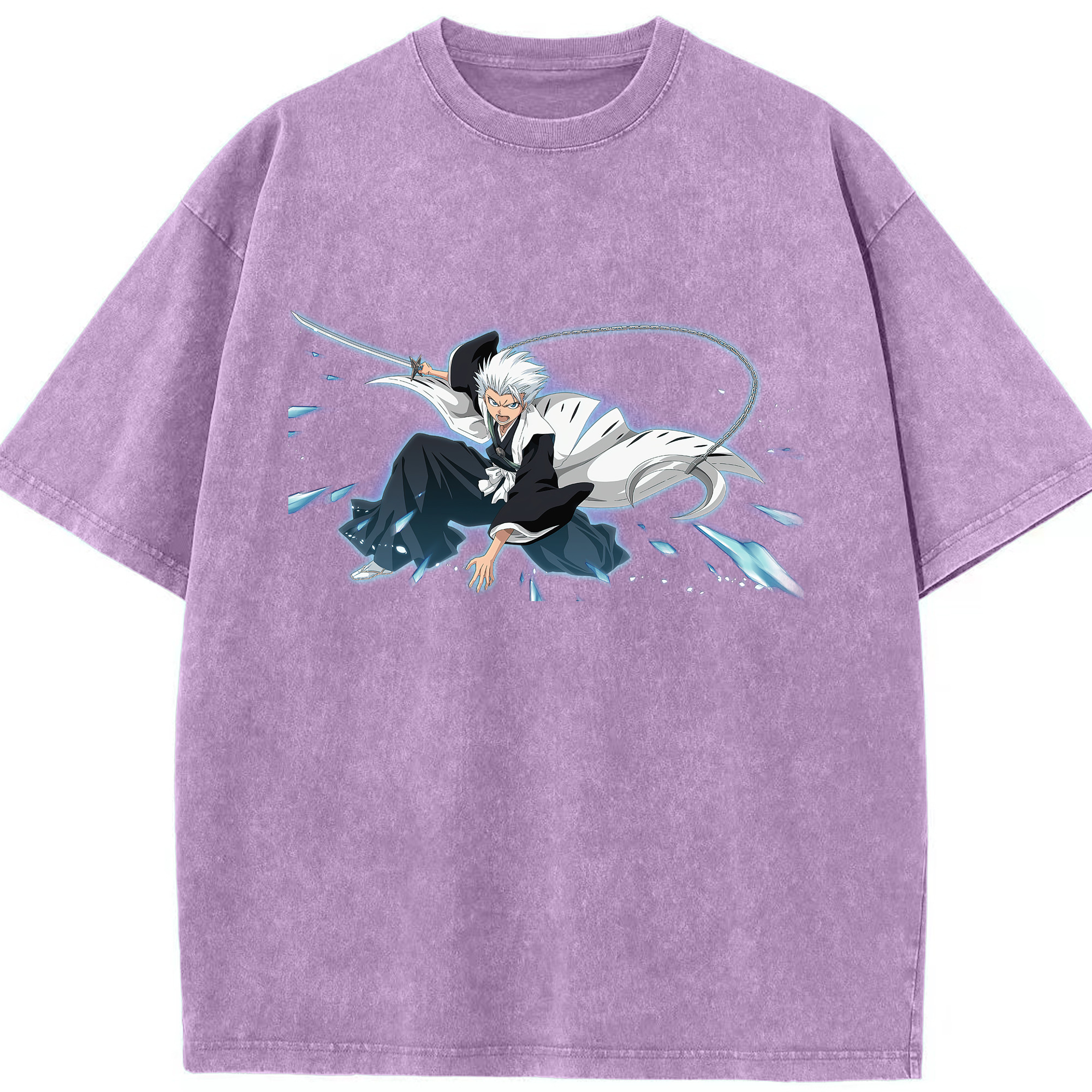 （画像用） ブリーチ 日番谷冬獅郎（ひつがや とうしろう） BLEACH Hitsugaya Toushirou 綿100% ヴィンテージ風 半袖Tシャツ（フロントプリント）