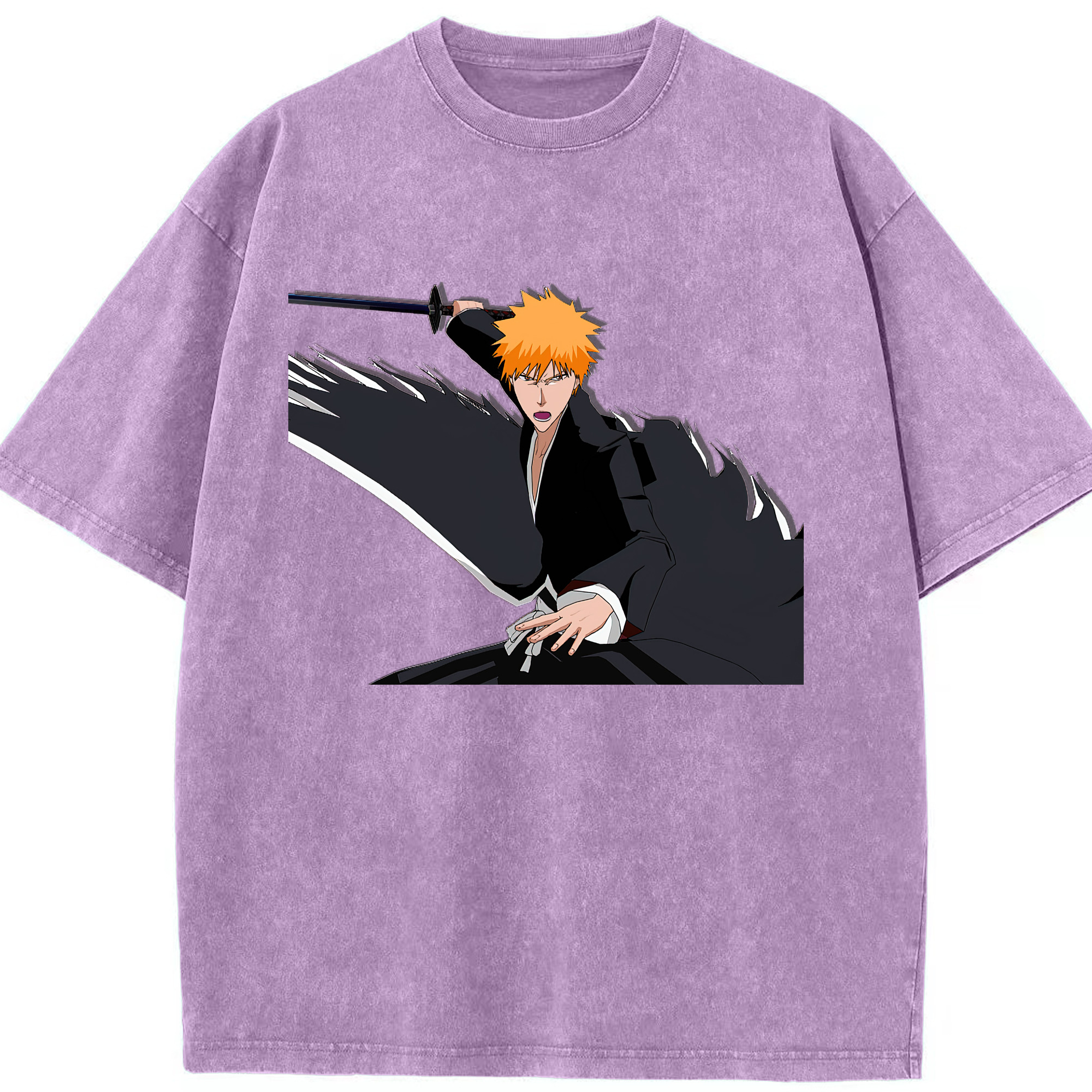 （画像用） ブリーチ 黒崎一護（くろさき いちご）BLEACH Kurosaki Ichigo 綿100% ヴィンテージ風 半袖Tシャツ（フロントプリント）