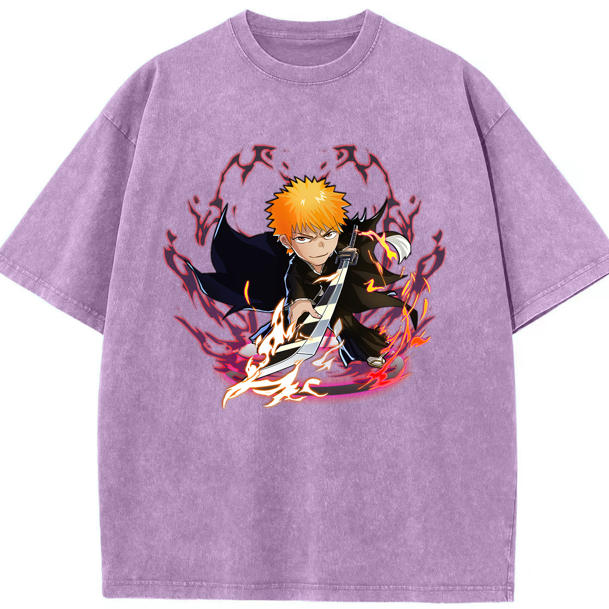 （画像用） ブリーチ 黒崎一護（くろさき いちご）BLEACH Kurosaki Ichigo 綿100% ヴィンテージ風 半袖Tシャツ（フロントプリント）