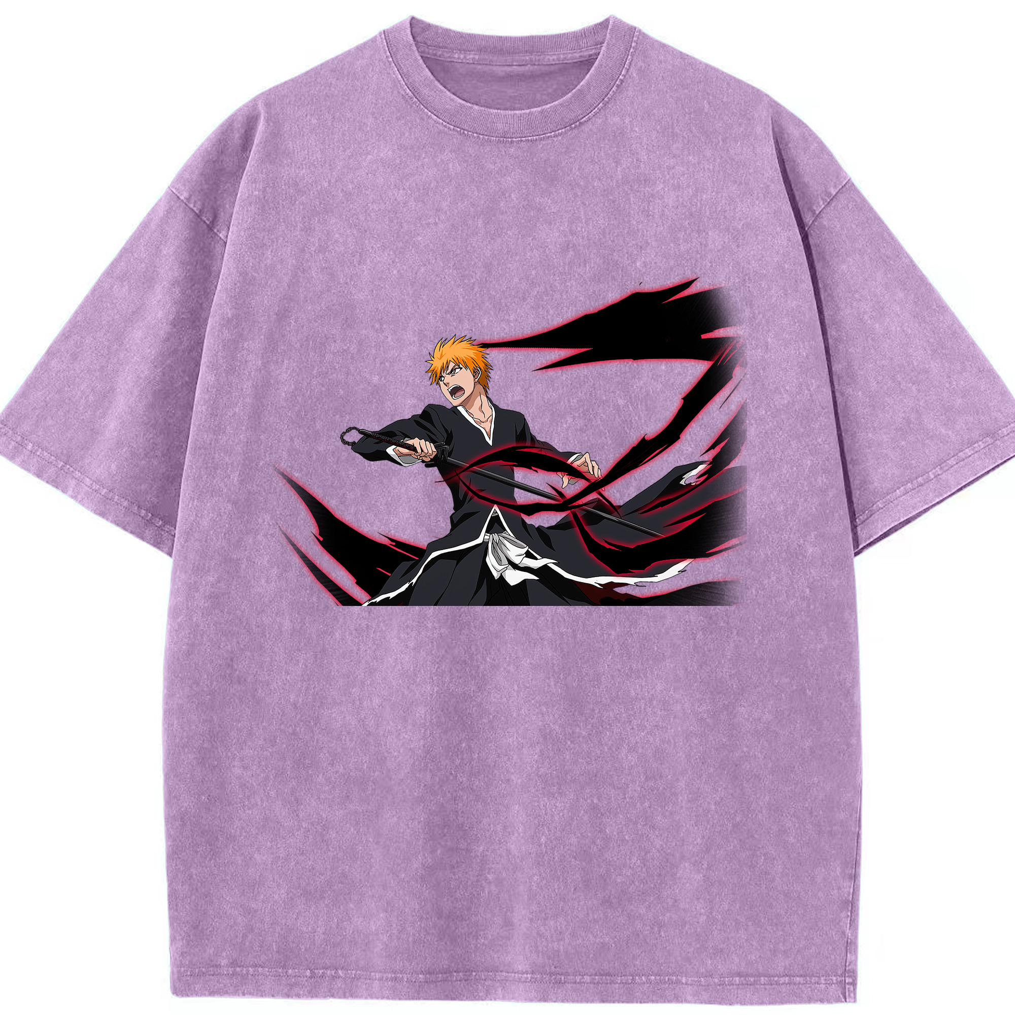 （画像用） ブリーチ 黒崎一護（くろさき いちご）BLEACH Kurosaki Ichigo 綿100% ヴィンテージ風 半袖Tシャツ（フロントプリント）