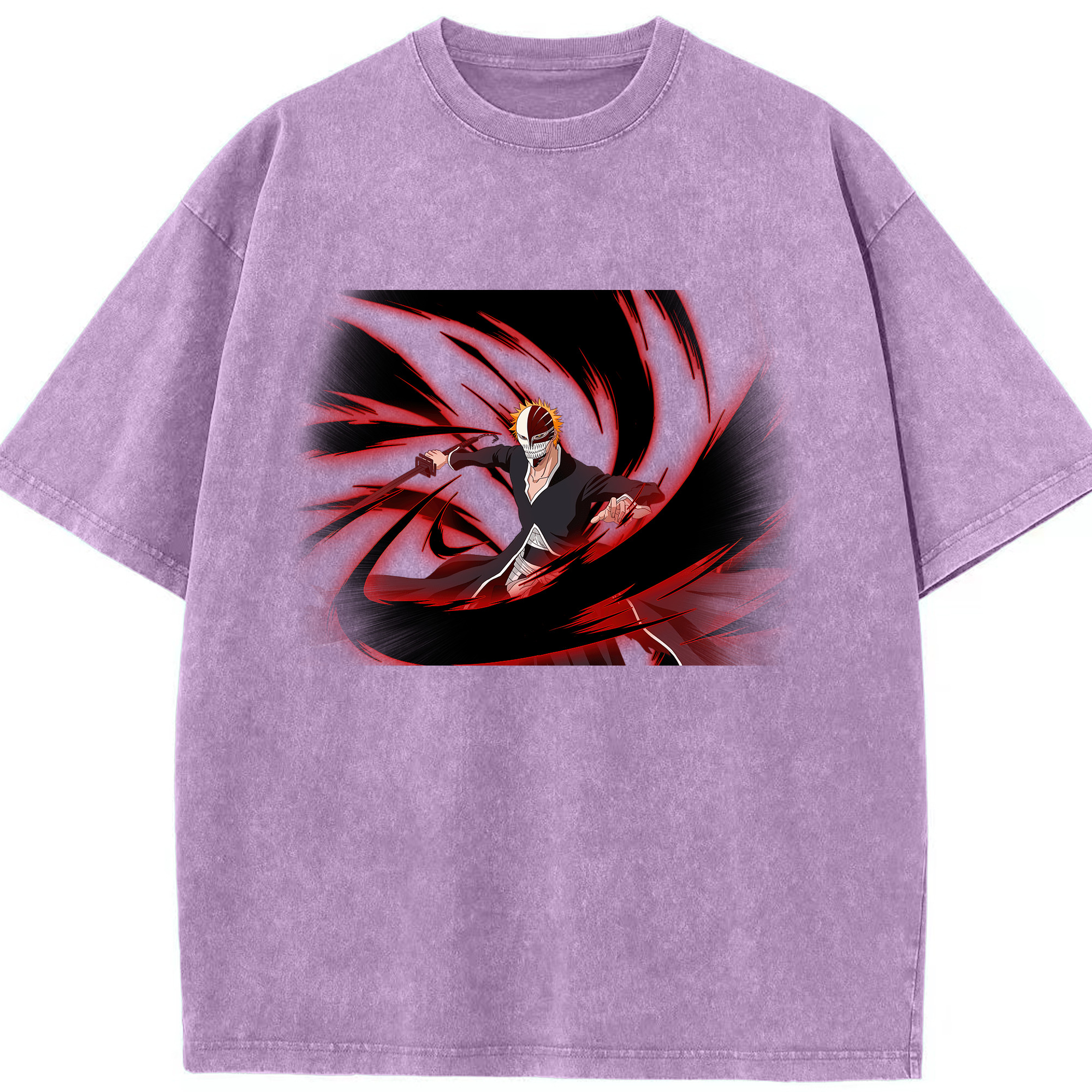 （画像用） ブリーチ 黒崎一護（くろさき いちご）BLEACH Kurosaki Ichigo 綿100% ヴィンテージ風 半袖Tシャツ（フロントプリント）