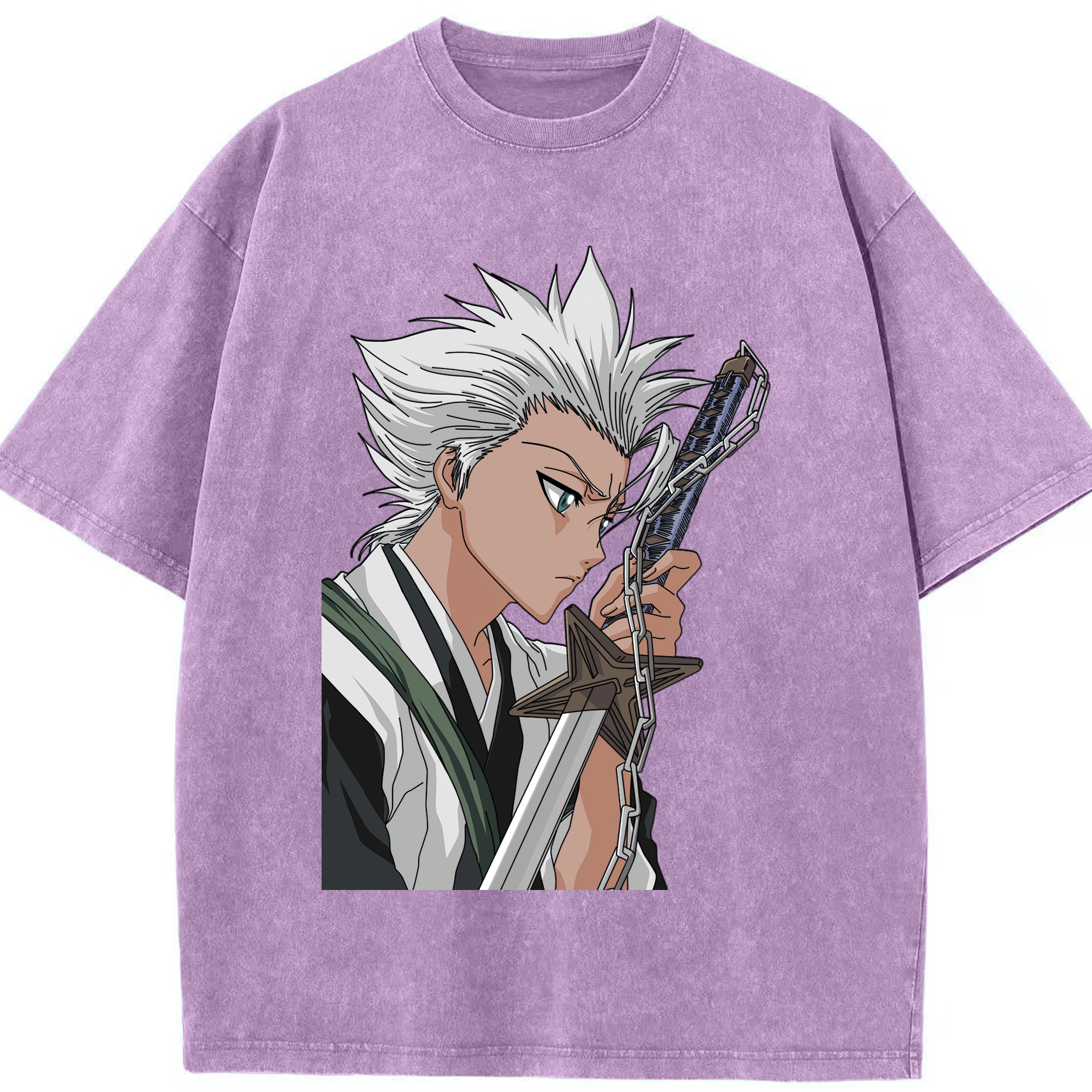 （画像用） ブリーチ 日番谷冬獅郎（ひつがや とうしろう） BLEACH Hitsugaya Toushirou 綿100% ヴィンテージ風 半袖Tシャツ（フロントプリント）