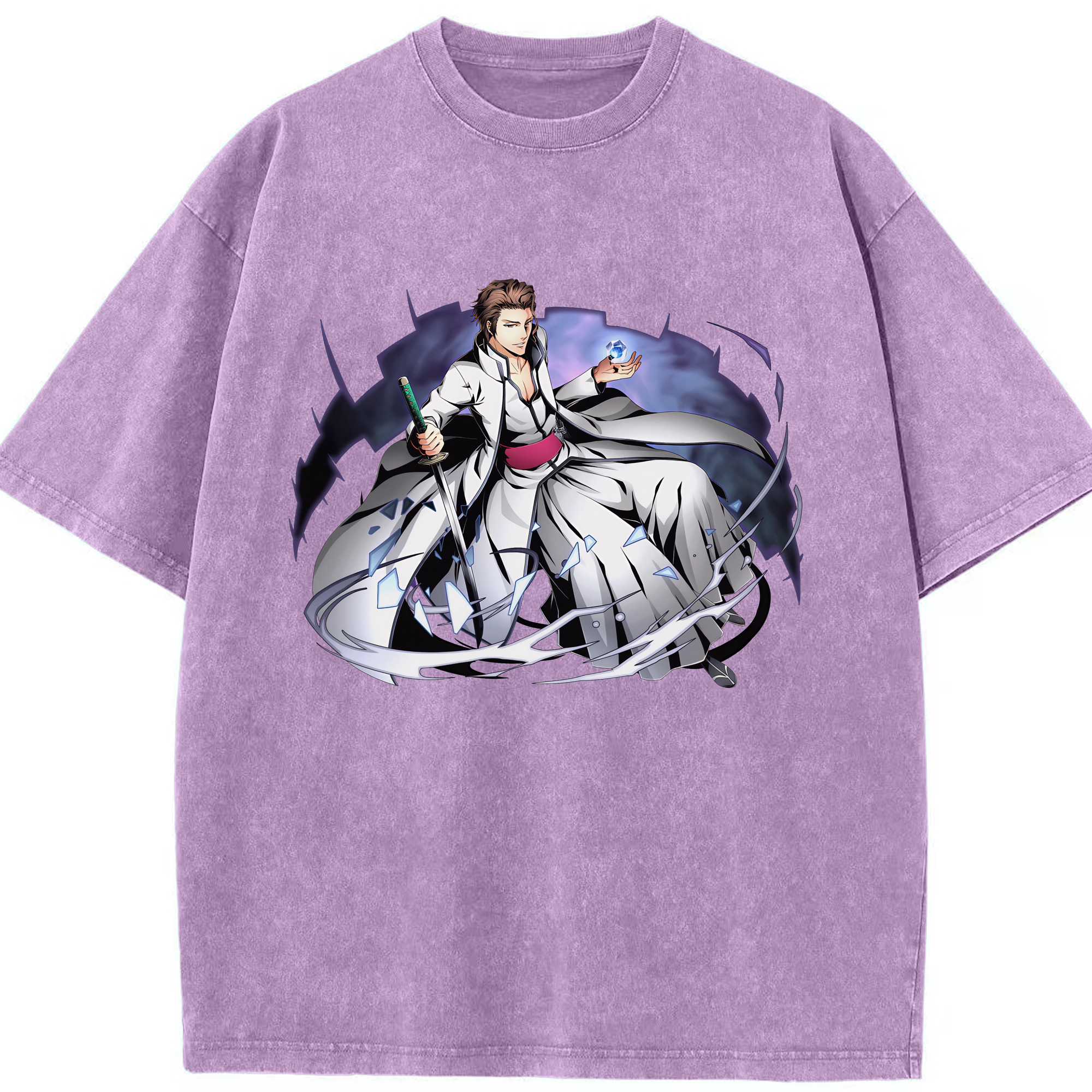 （画像用） ブリーチ 藍染 惣右介（あいぜん そうすけ） BLEACH Aizen Sousuke 綿100% ヴィンテージ風 半袖Tシャツ（フロントプリント）