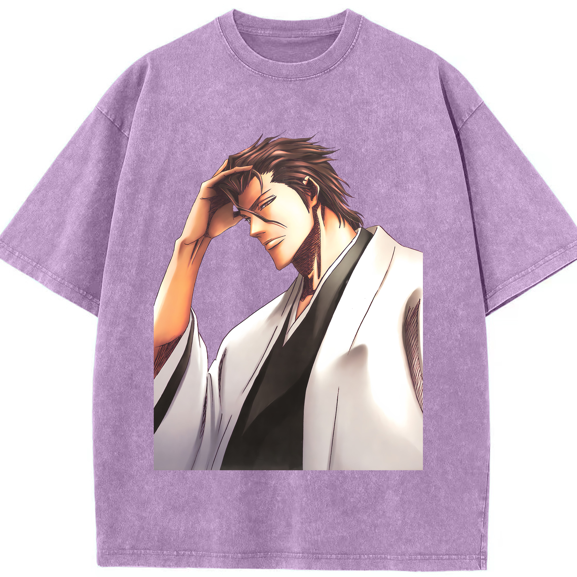 （画像用） ブリーチ 藍染 惣右介（あいぜん そうすけ） BLEACH Aizen Sousuke 綿100% ヴィンテージ風 半袖Tシャツ（フロントプリント）