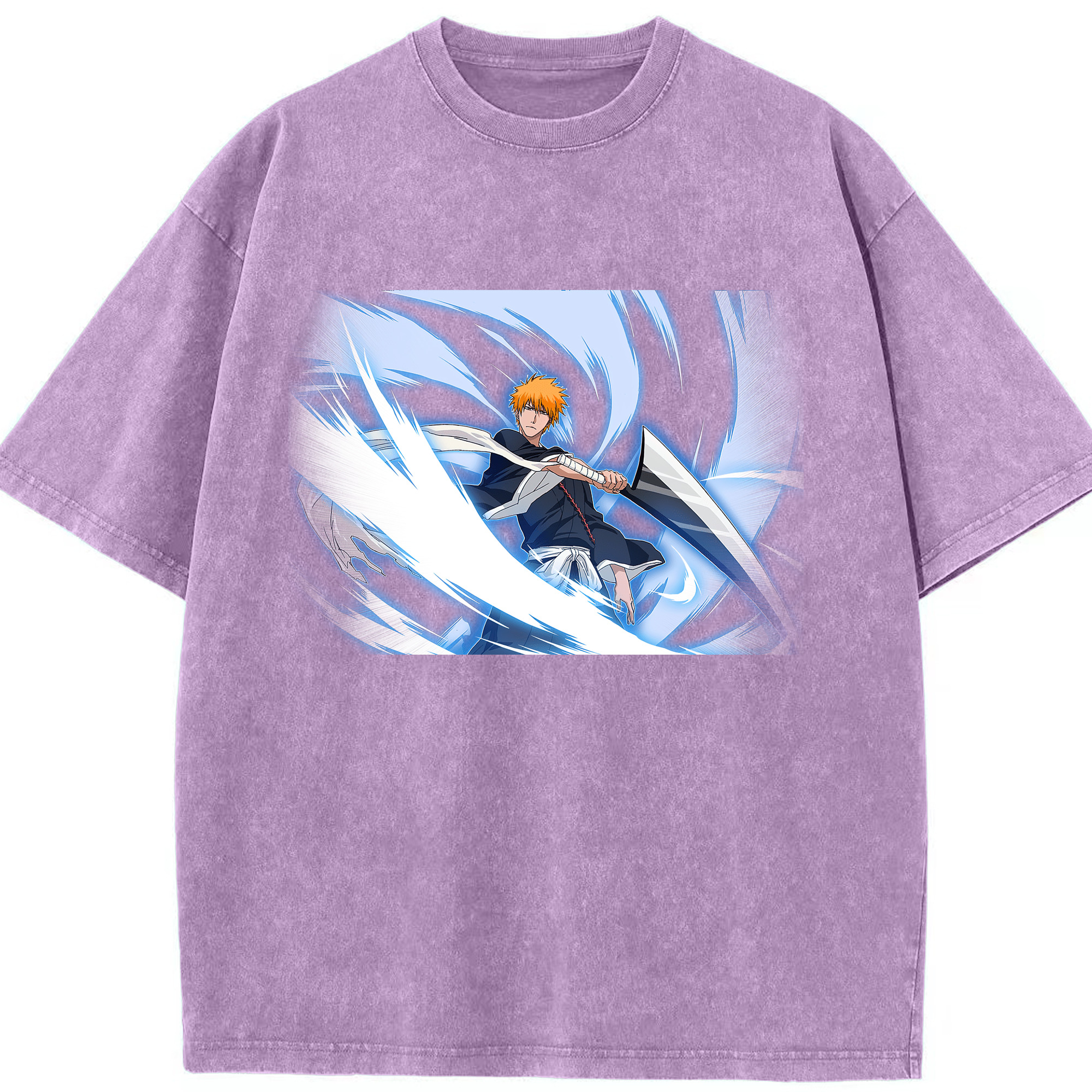 （画像用） ブリーチ 黒崎一護（くろさき いちご）BLEACH Kurosaki Ichigo 綿100% ヴィンテージ風 半袖Tシャツ（フロントプリント）