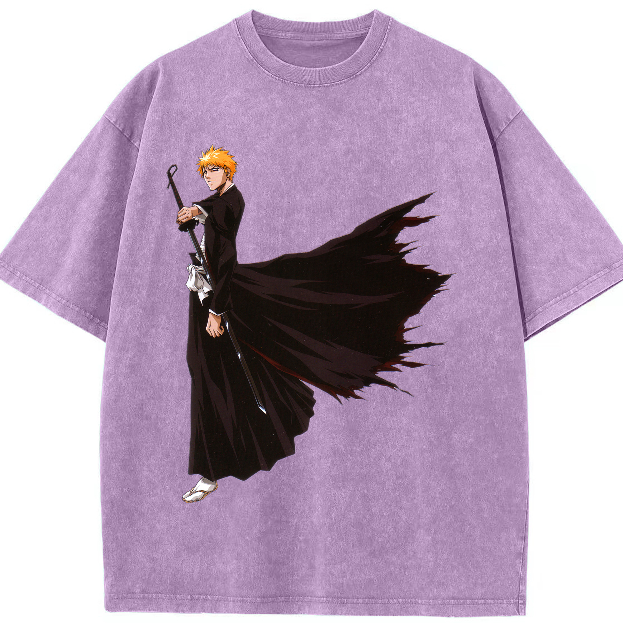 （画像用） ブリーチ 黒崎一護（くろさき いちご）BLEACH Kurosaki Ichigo 綿100% ヴィンテージ風 半袖Tシャツ（フロントプリント）