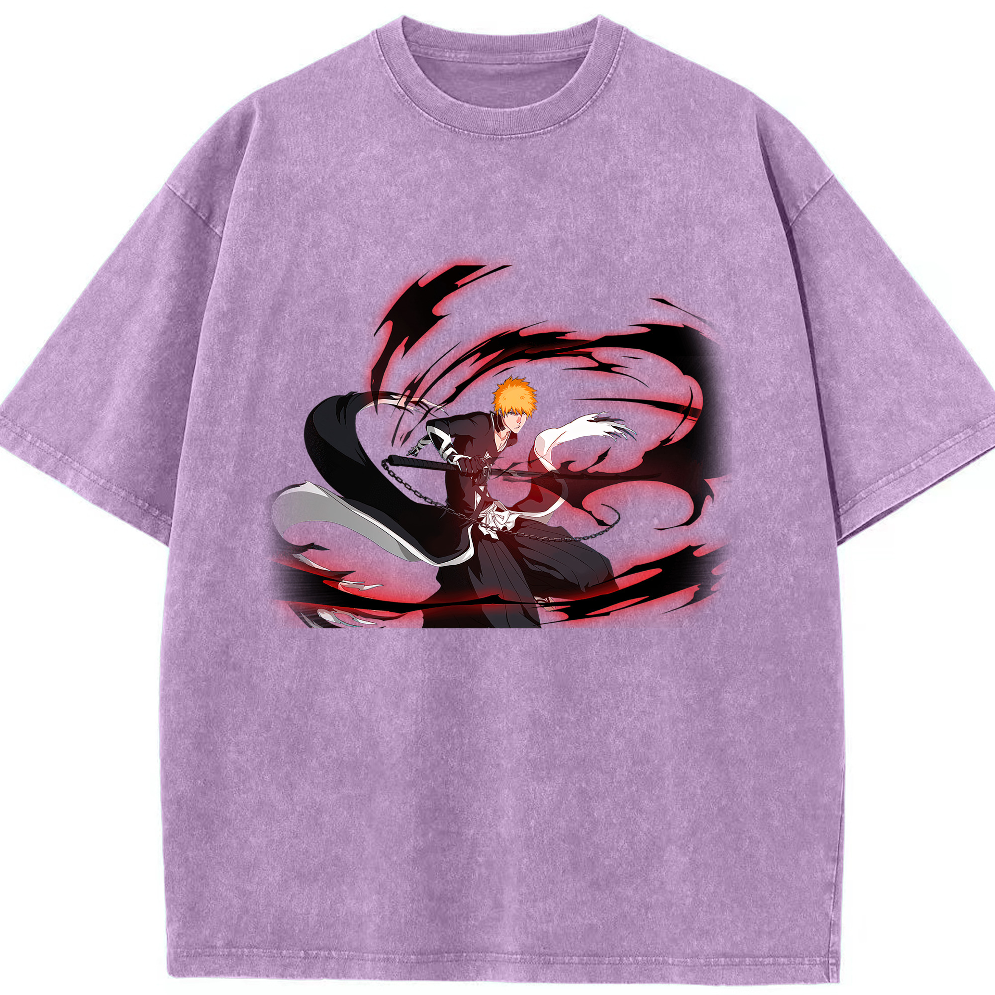 （画像用） ブリーチ 黒崎一護（くろさき いちご）BLEACH Kurosaki Ichigo 綿100% ヴィンテージ風 半袖Tシャツ（フロントプリント）