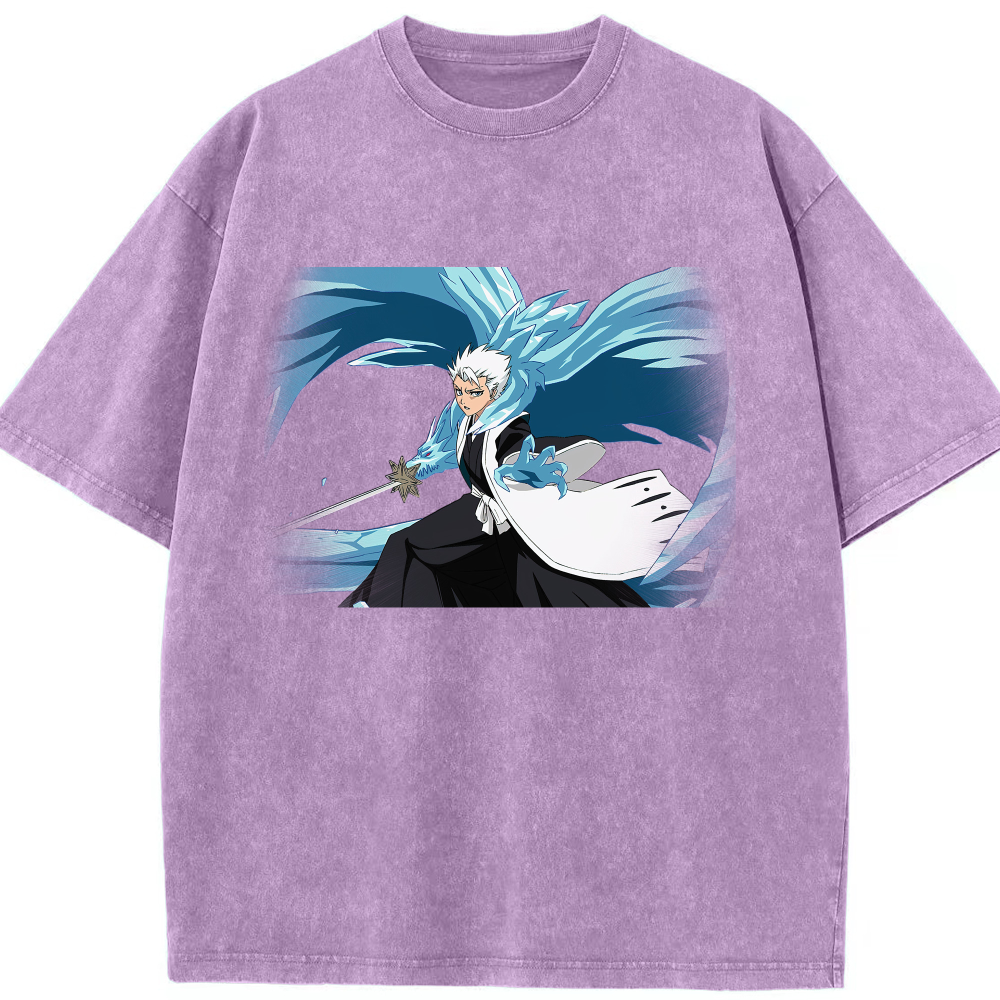 （画像用） ブリーチ 日番谷冬獅郎（ひつがや とうしろう） BLEACH Hitsugaya Toushirou 綿100% ヴィンテージ風 半袖Tシャツ（フロントプリント）