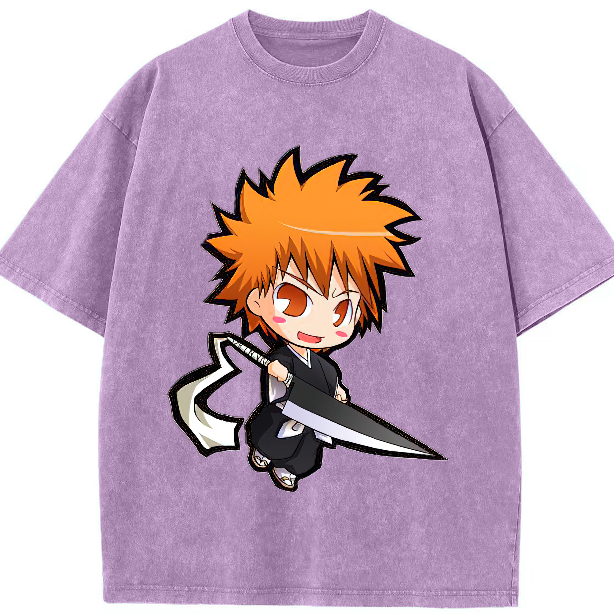 （画像用） ブリーチ 黒崎一護（くろさき いちご）BLEACH Kurosaki Ichigo 綿100% ヴィンテージ風 半袖Tシャツ（フロントプリント）