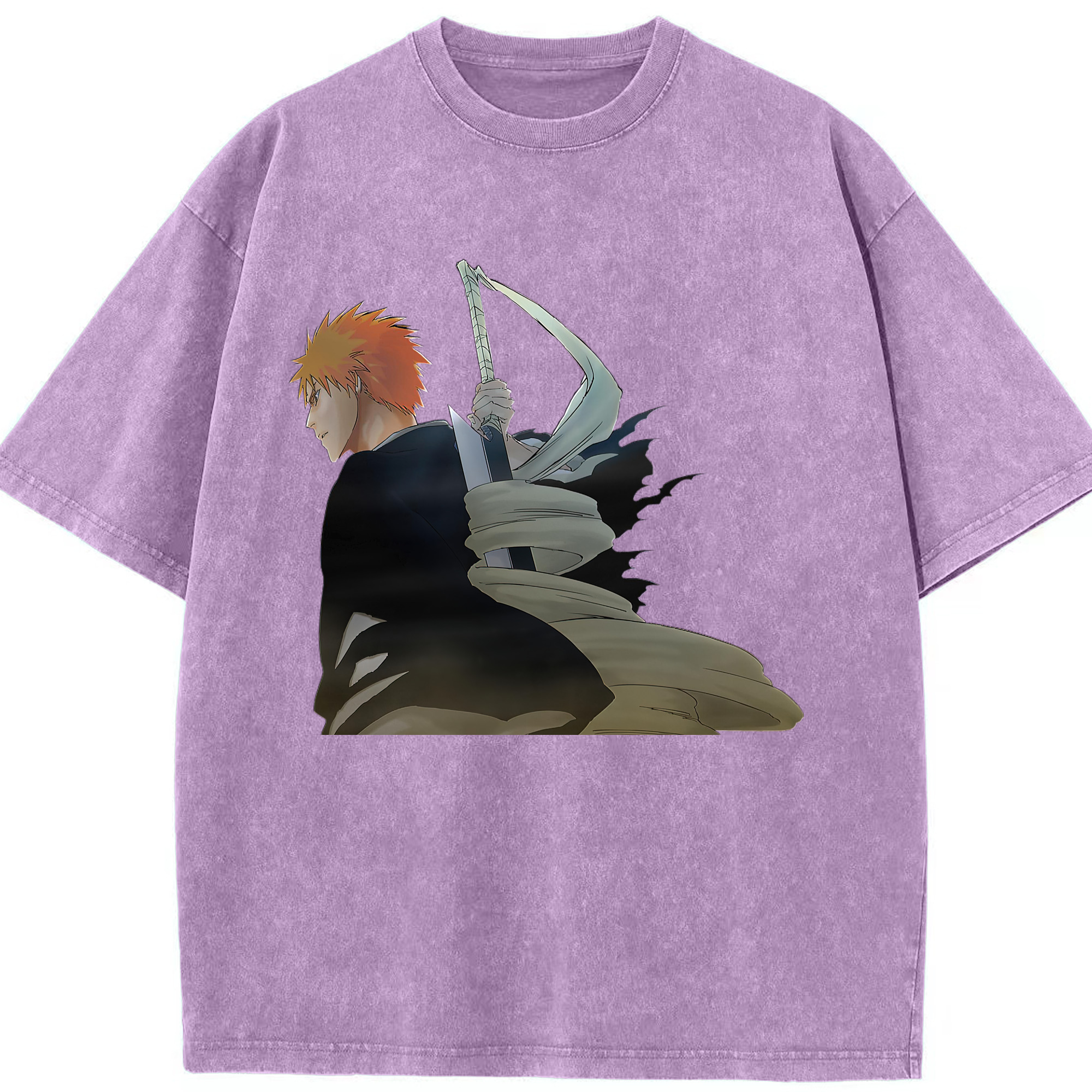 （画像用） ブリーチ 黒崎一護（くろさき いちご）BLEACH Kurosaki Ichigo 綿100% ヴィンテージ風 半袖Tシャツ（フロントプリント）