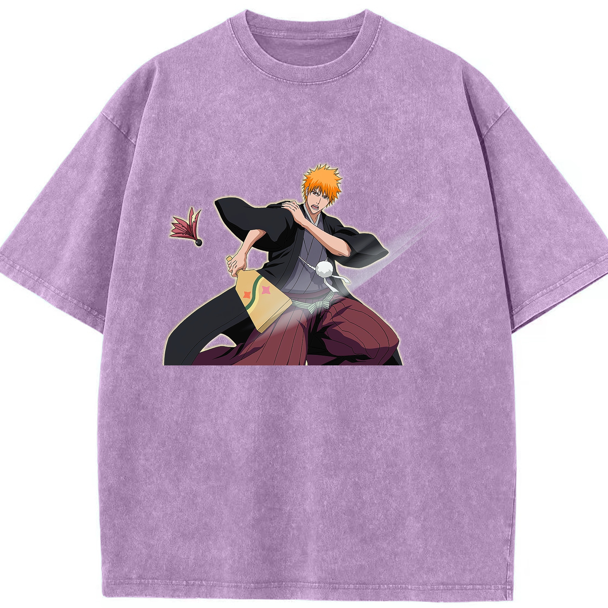 （画像用） ブリーチ 黒崎一護（くろさき いちご）BLEACH Kurosaki Ichigo 綿100% ヴィンテージ風 半袖Tシャツ（フロントプリント）
