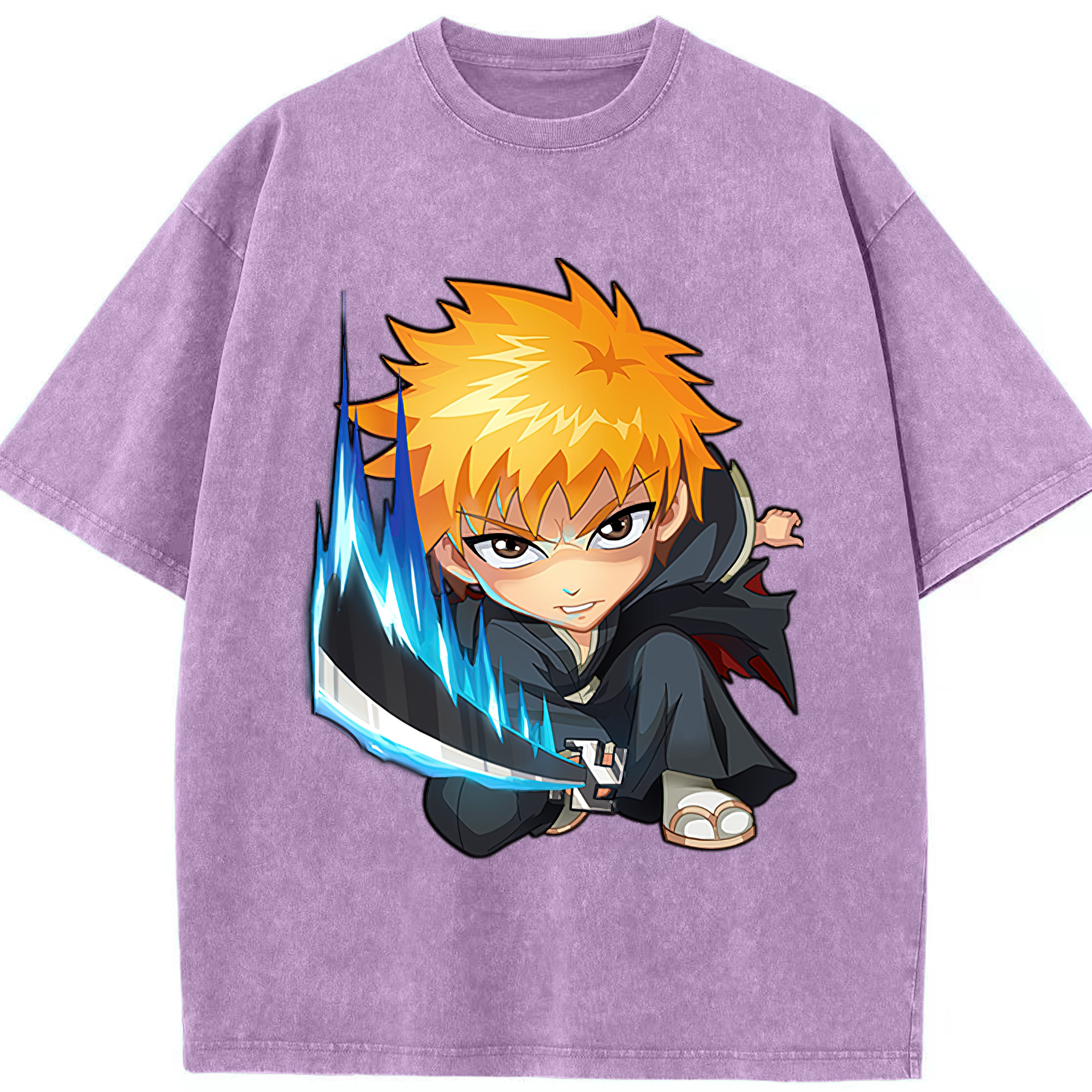 （画像用） ブリーチ 黒崎一護（くろさき いちご）BLEACH Kurosaki Ichigo 綿100% ヴィンテージ風 半袖Tシャツ（フロントプリント）