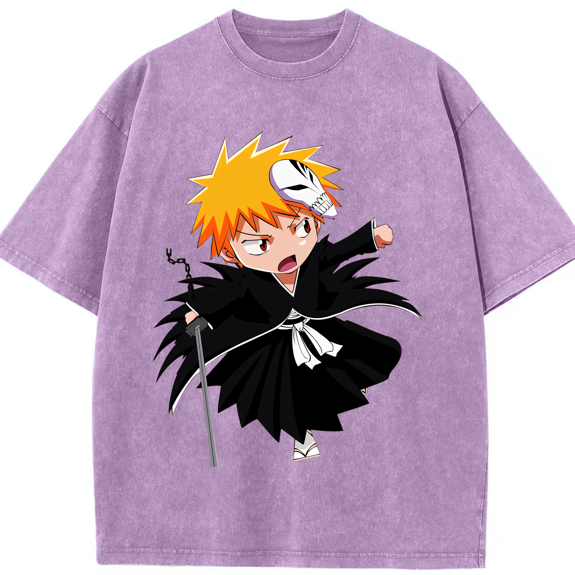 （画像用） ブリーチ 黒崎一護（くろさき いちご）BLEACH Kurosaki Ichigo 綿100% ヴィンテージ風 半袖Tシャツ（フロントプリント）
