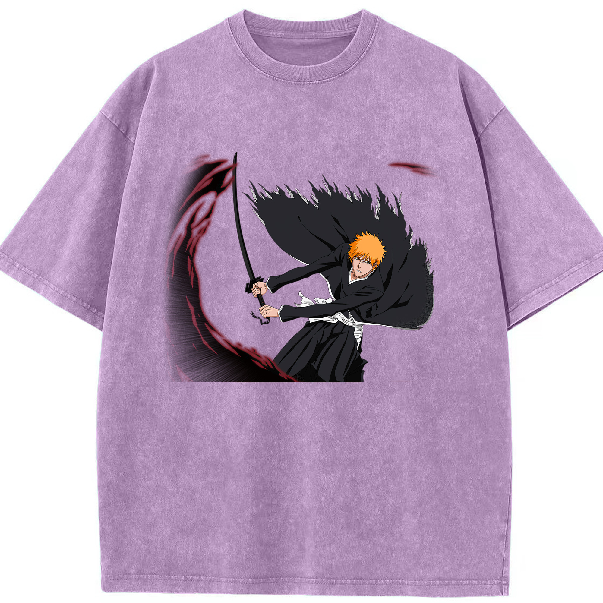 （画像用） ブリーチ 黒崎一護（くろさき いちご）BLEACH Kurosaki Ichigo 綿100% ヴィンテージ風 半袖Tシャツ（フロントプリント）
