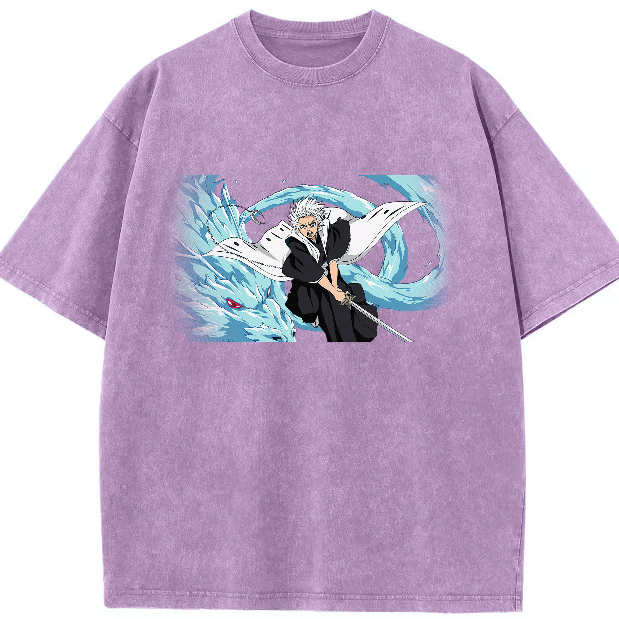 （画像用） ブリーチ 日番谷冬獅郎（ひつがや とうしろう） BLEACH Hitsugaya Toushirou 綿100% ヴィンテージ風 半袖Tシャツ（フロントプリント）