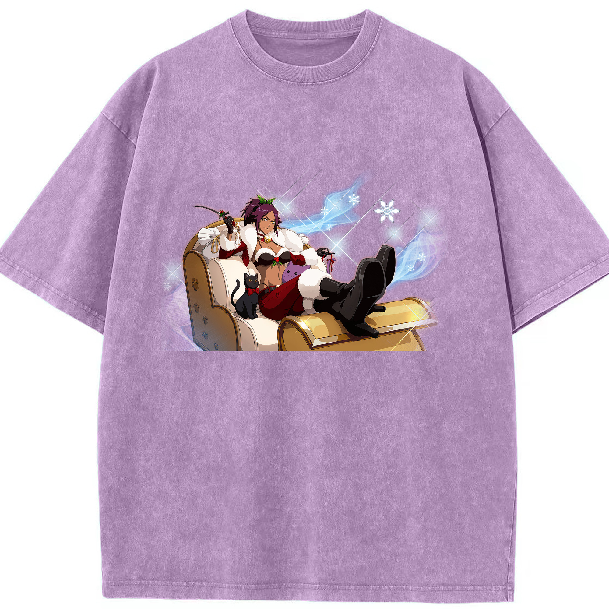 （画像用） ブリーチ 四楓院 夜一（しほういん よるいち） BLEACH Shihouin Yoruichi 綿100% ヴィンテージ風 半袖Tシャツ（フロントプリント）