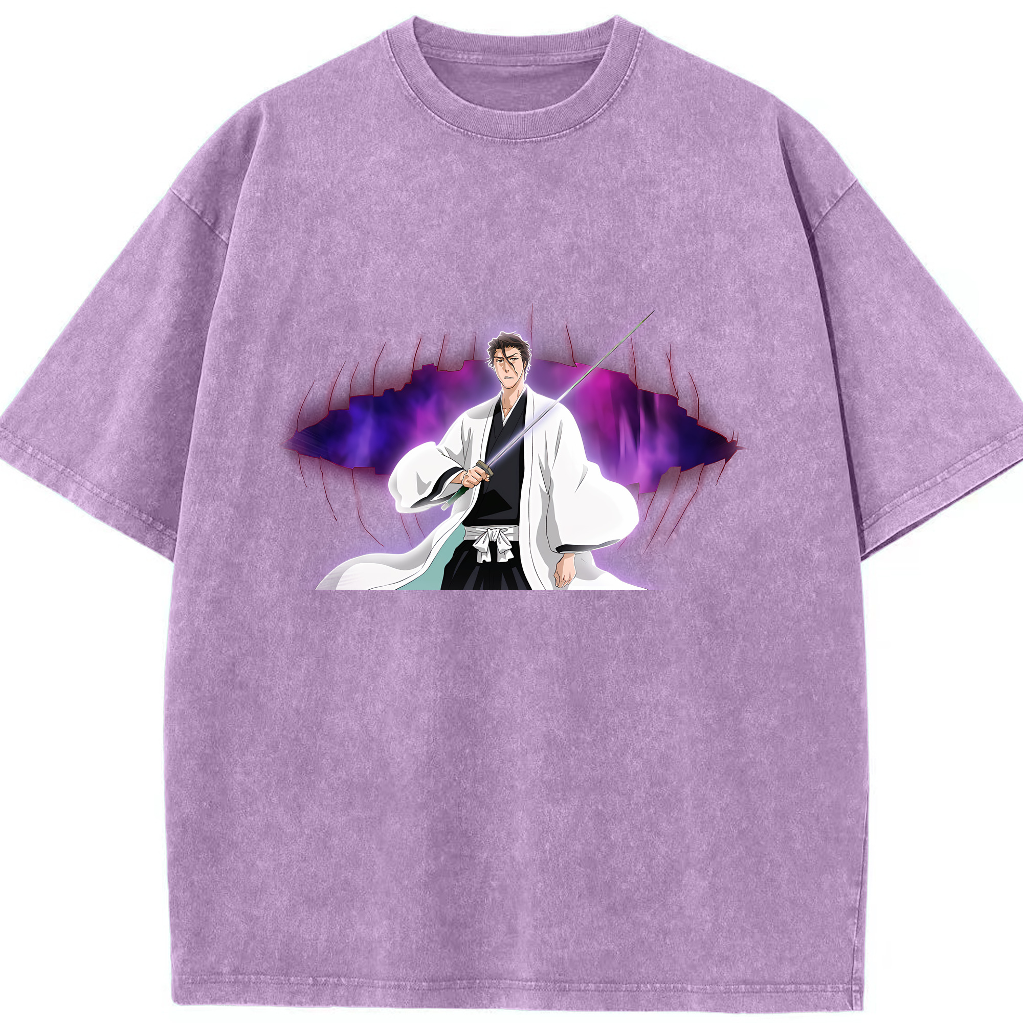（画像用） ブリーチ 藍染 惣右介（あいぜん そうすけ） BLEACH Aizen Sousuke 綿100% ヴィンテージ風 半袖Tシャツ（フロントプリント）