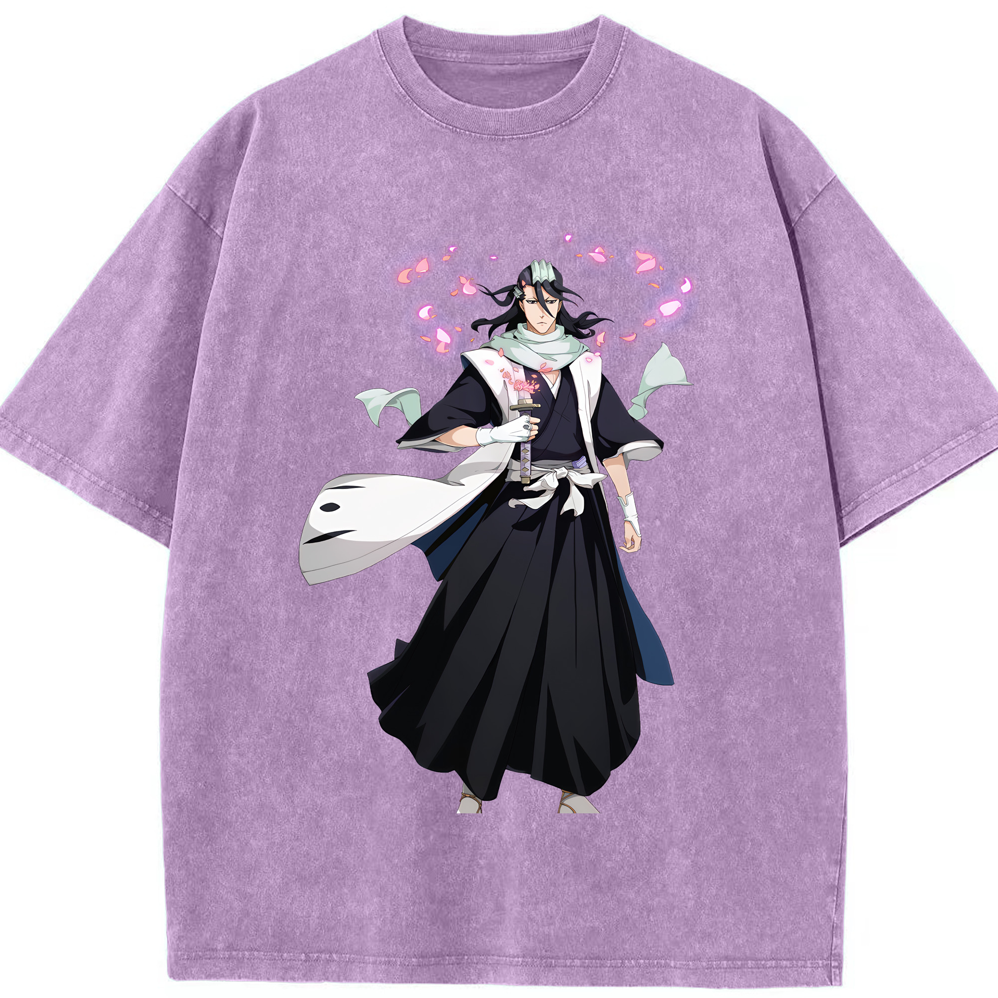 （画像用） ブリーチ くちき びゃくや BLEACH Kuchiki Byakuya 綿100% ヴィンテージ風 半袖Tシャツ（フロントプリント）