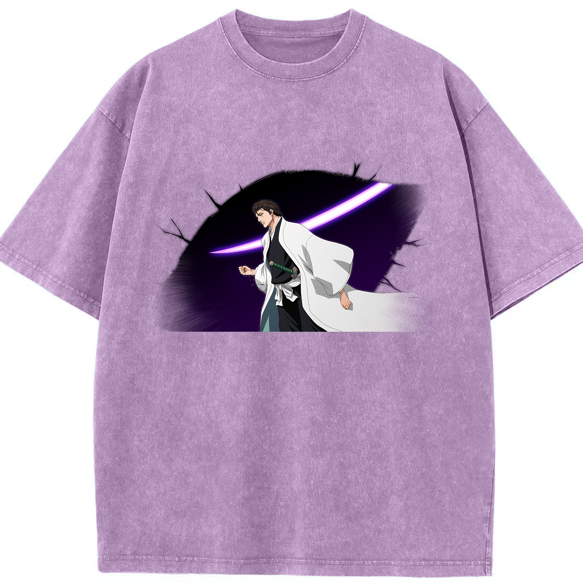（画像用） ブリーチ 藍染 惣右介（あいぜん そうすけ） BLEACH Aizen Sousuke 綿100% ヴィンテージ風 半袖Tシャツ（フロントプリント）