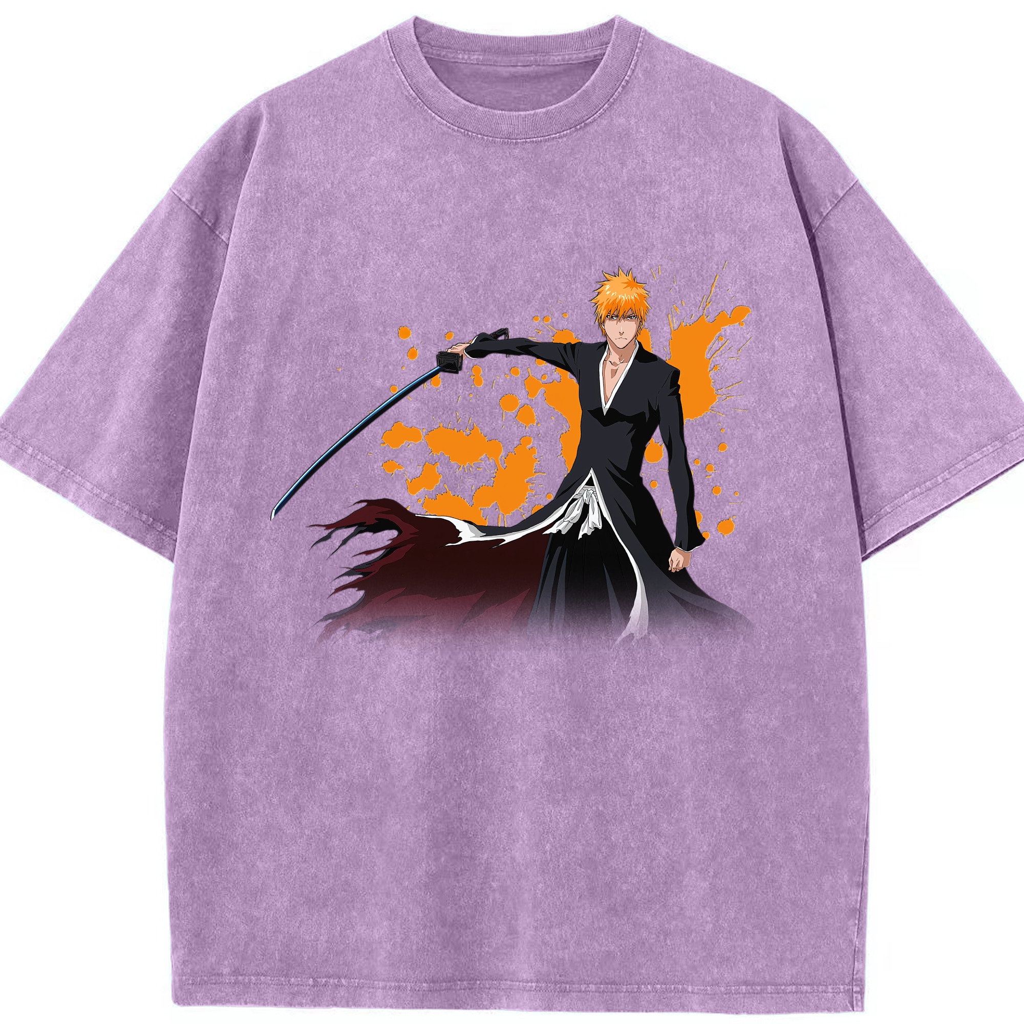 （画像用） ブリーチ 黒崎一護（くろさき いちご）BLEACH Kurosaki Ichigo 綿100% ヴィンテージ風 半袖Tシャツ（フロントプリント）