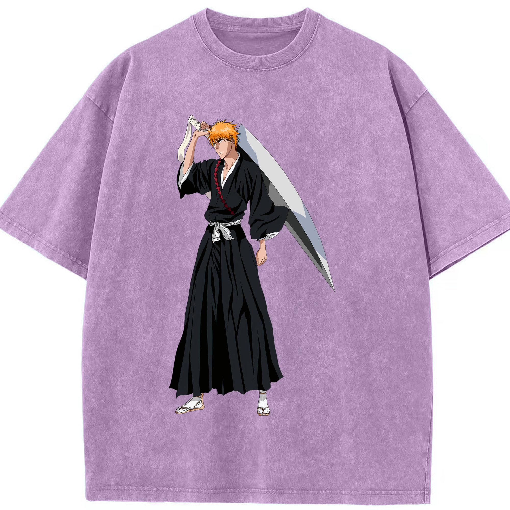 （画像用） ブリーチ 黒崎一護（くろさき いちご）BLEACH Kurosaki Ichigo 綿100% ヴィンテージ風 半袖Tシャツ（フロントプリント）