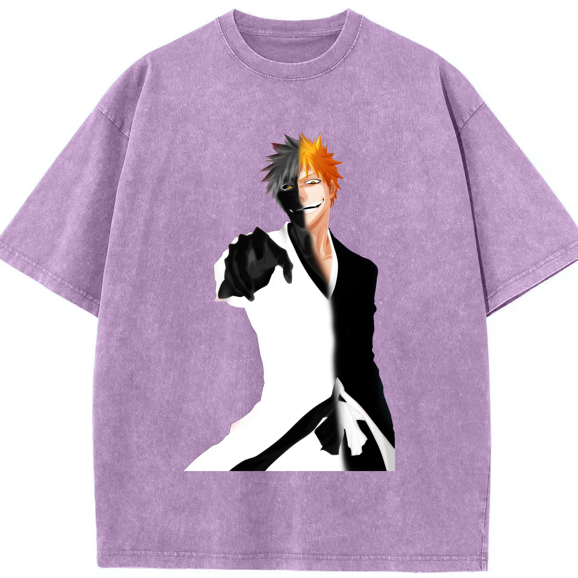 （画像用） ブリーチ 黒崎一護（くろさき いちご）BLEACH Kurosaki Ichigo 綿100% ヴィンテージ風 半袖Tシャツ（フロントプリント）