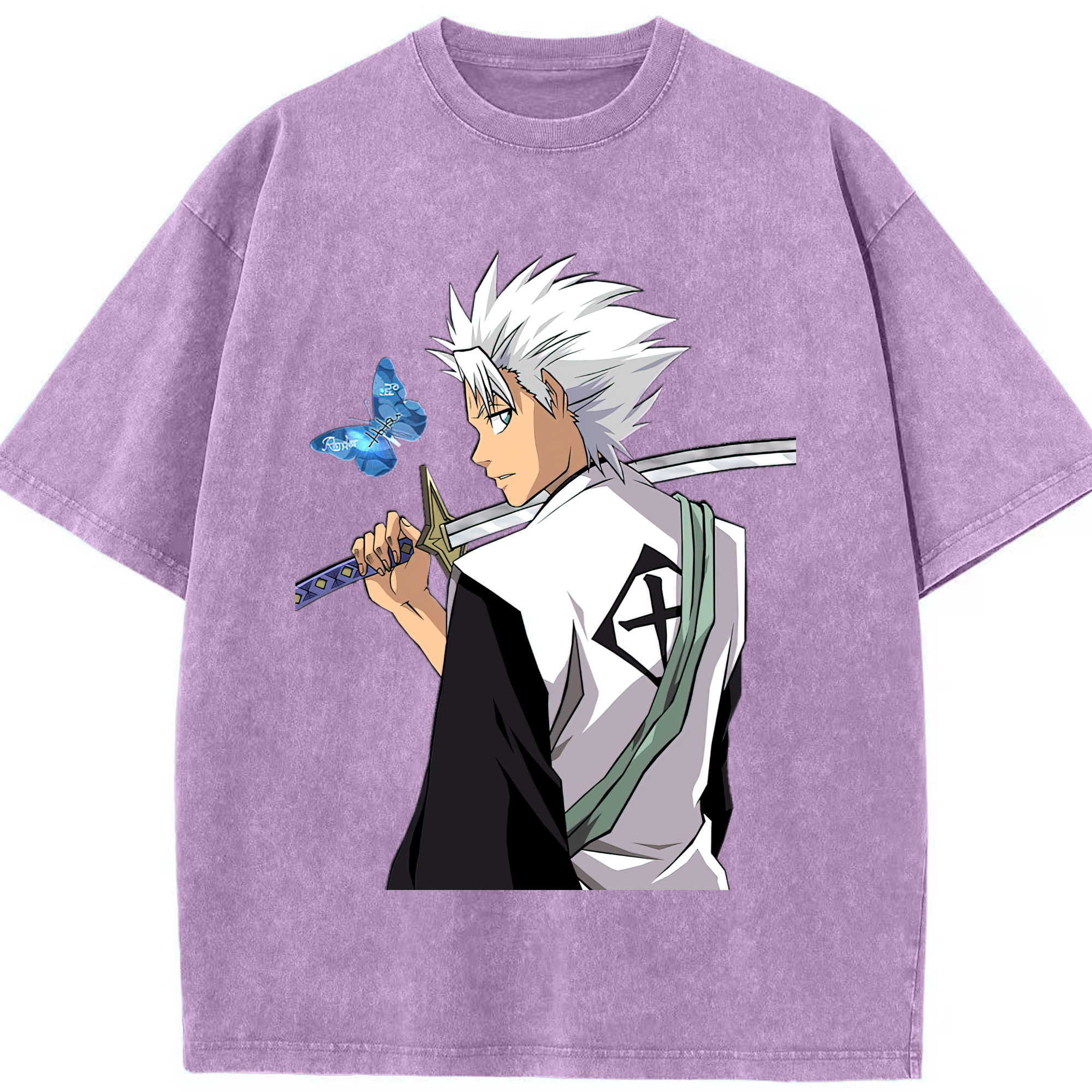 （画像用） ブリーチ 日番谷冬獅郎（ひつがや とうしろう） BLEACH Hitsugaya Toushirou 綿100% ヴィンテージ風 半袖Tシャツ（フロントプリント）