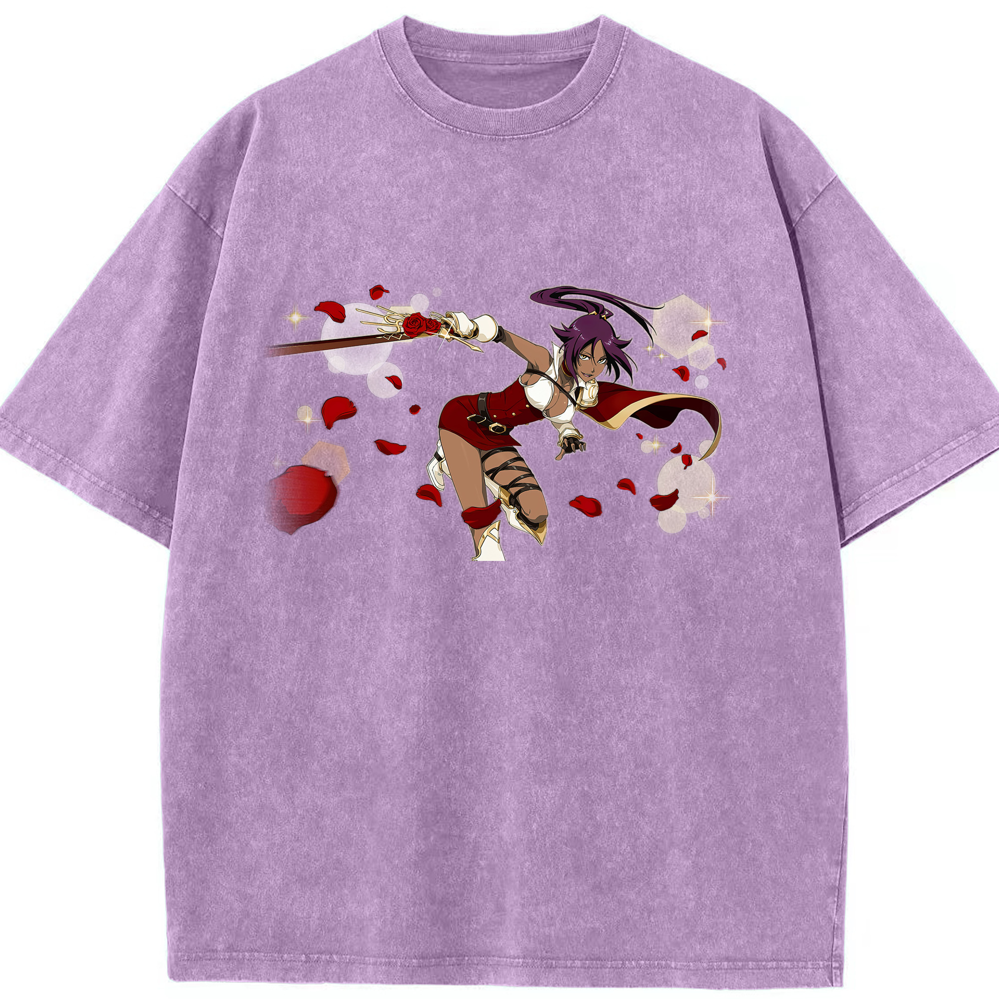 （画像用） ブリーチ 四楓院 夜一（しほういん よるいち） BLEACH Shihouin Yoruichi 綿100% ヴィンテージ風 半袖Tシャツ（フロントプリント）