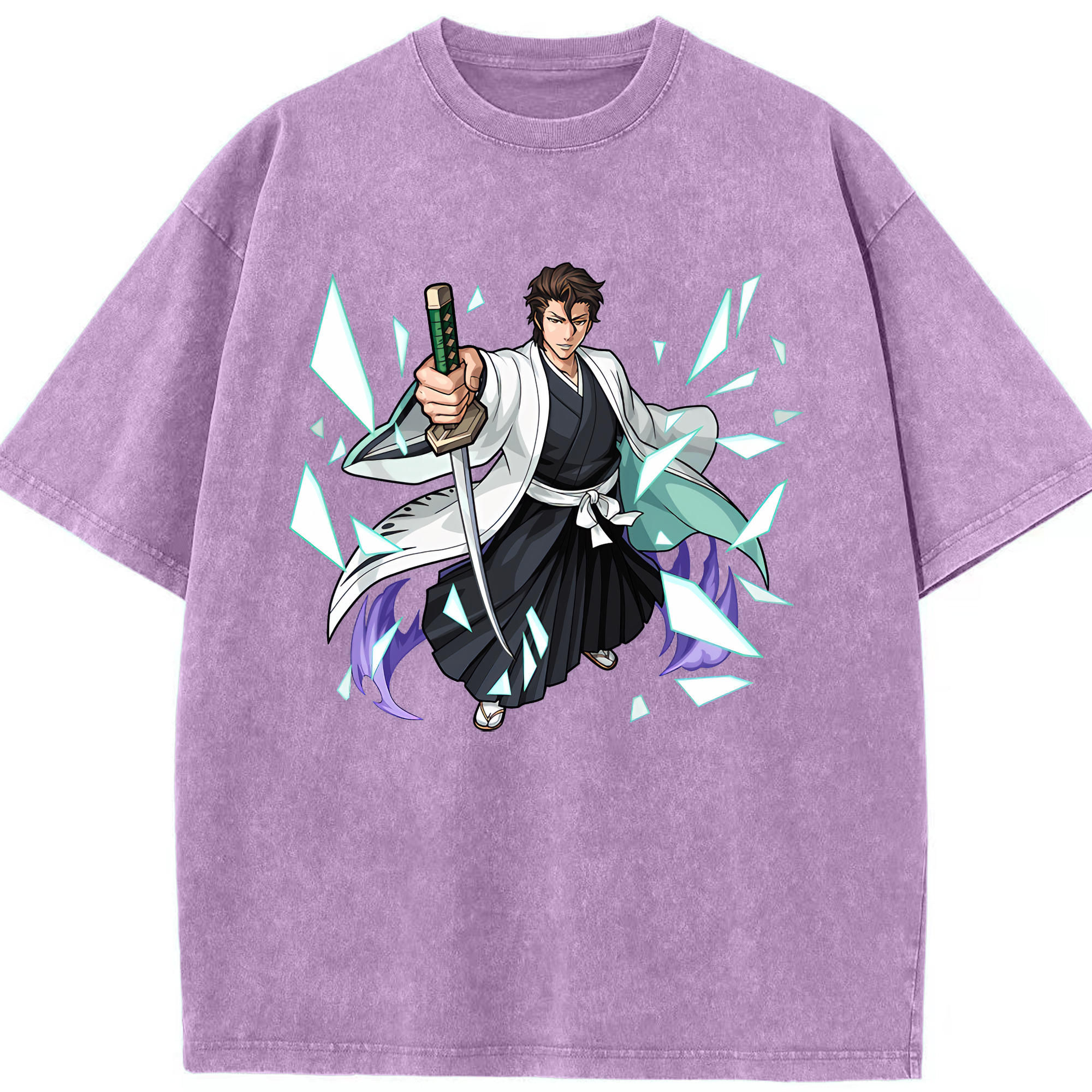 （画像用） ブリーチ 藍染 惣右介（あいぜん そうすけ） BLEACH Aizen Sousuke 綿100% ヴィンテージ風 半袖Tシャツ（フロントプリント）