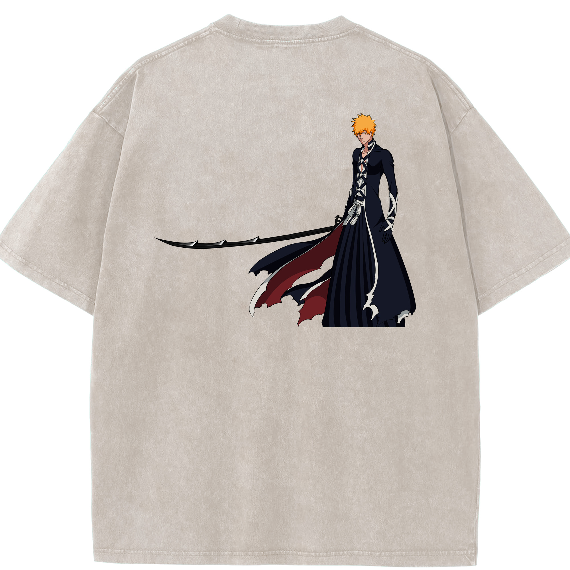 （画像用） ブリーチ 黒崎一護（くろさき いちご）BLEACH Kurosaki Ichigo 綿100% ヴィンテージ風 半袖Tシャツ（背面プリント）